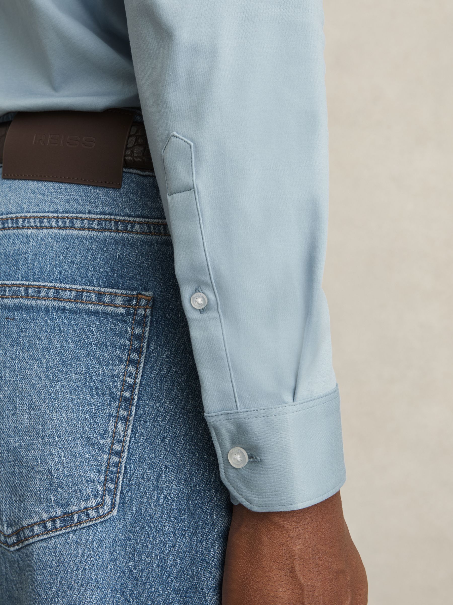 Cotton-Jersey Button-Through Shirt in Soft Blue - Image 4 of 6