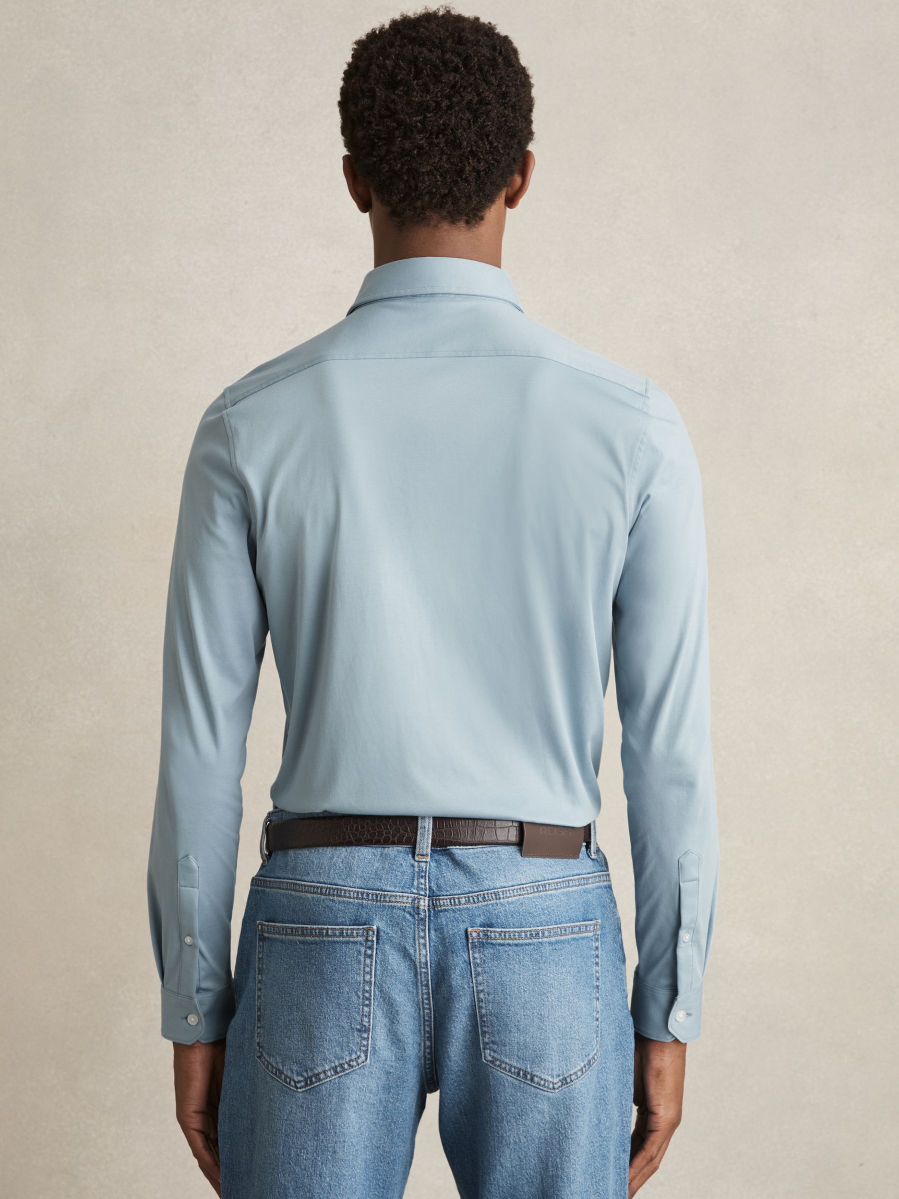 Cotton-Jersey Button-Through Shirt in Soft Blue - Image 5 of 6
