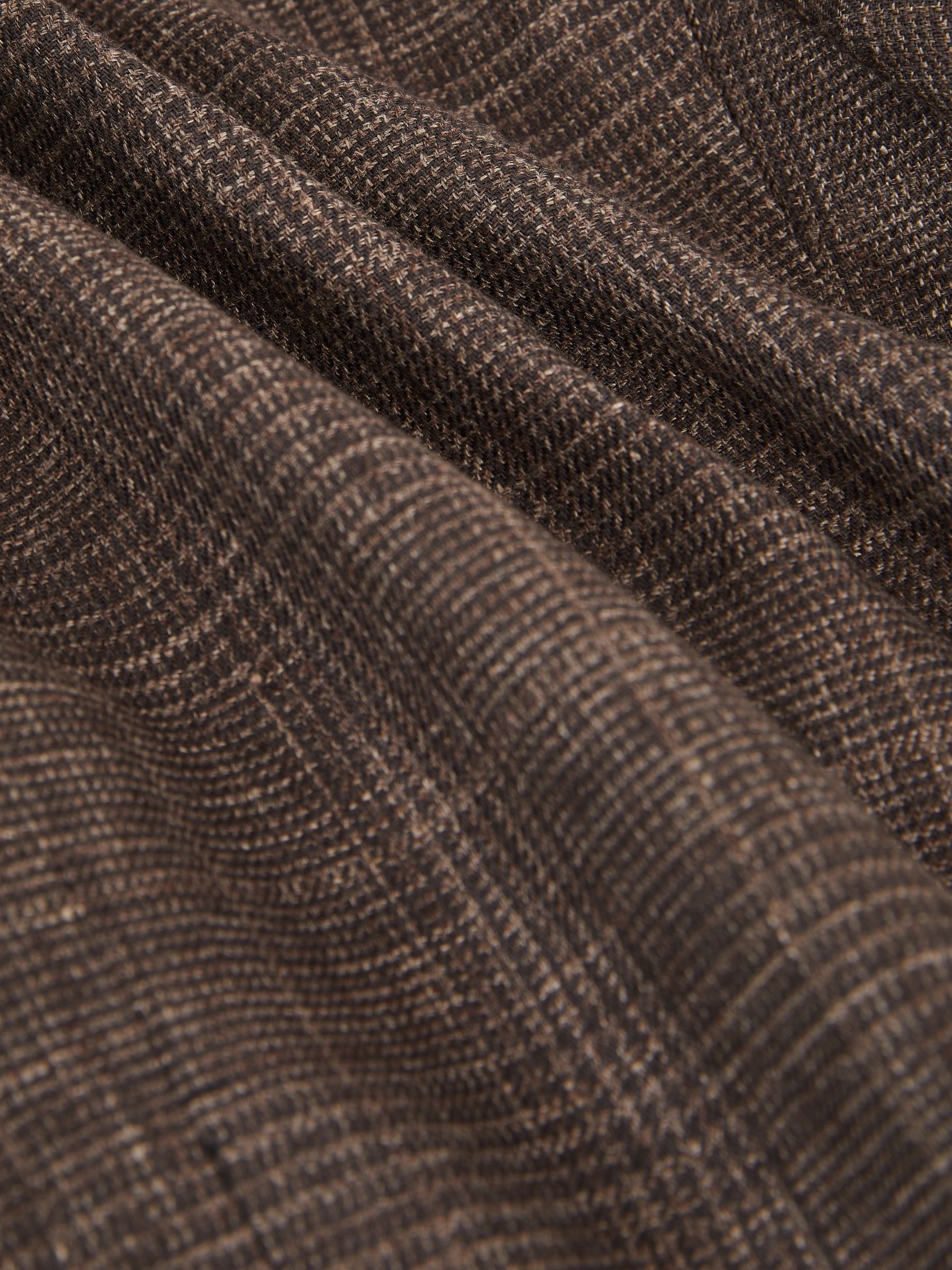 Slim Fit Linen Double-Breasted Check Blazer in Dark Brown - Image 7 of 9