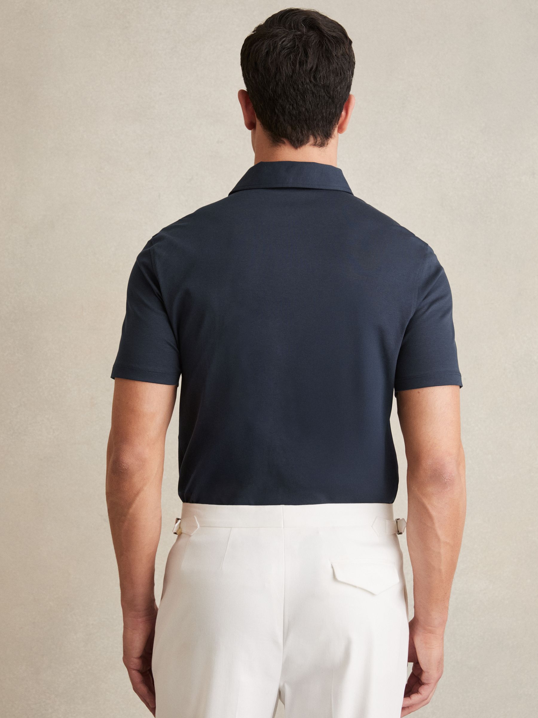 Cotton Short-Sleeve Polo Shirt in Navy - Image 4 of 5