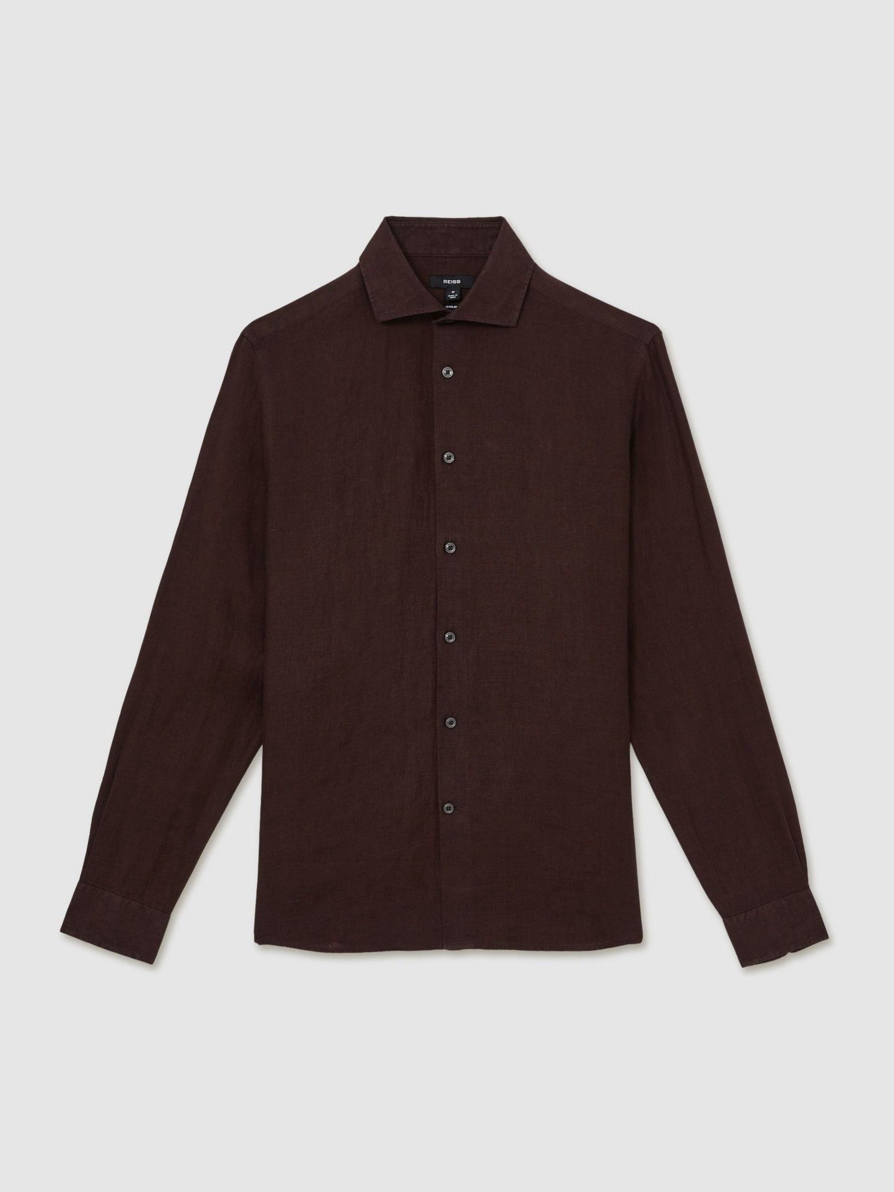 Linen Striped Cutaway-Collar Shirt in Dark Brown - Image 2 of 6