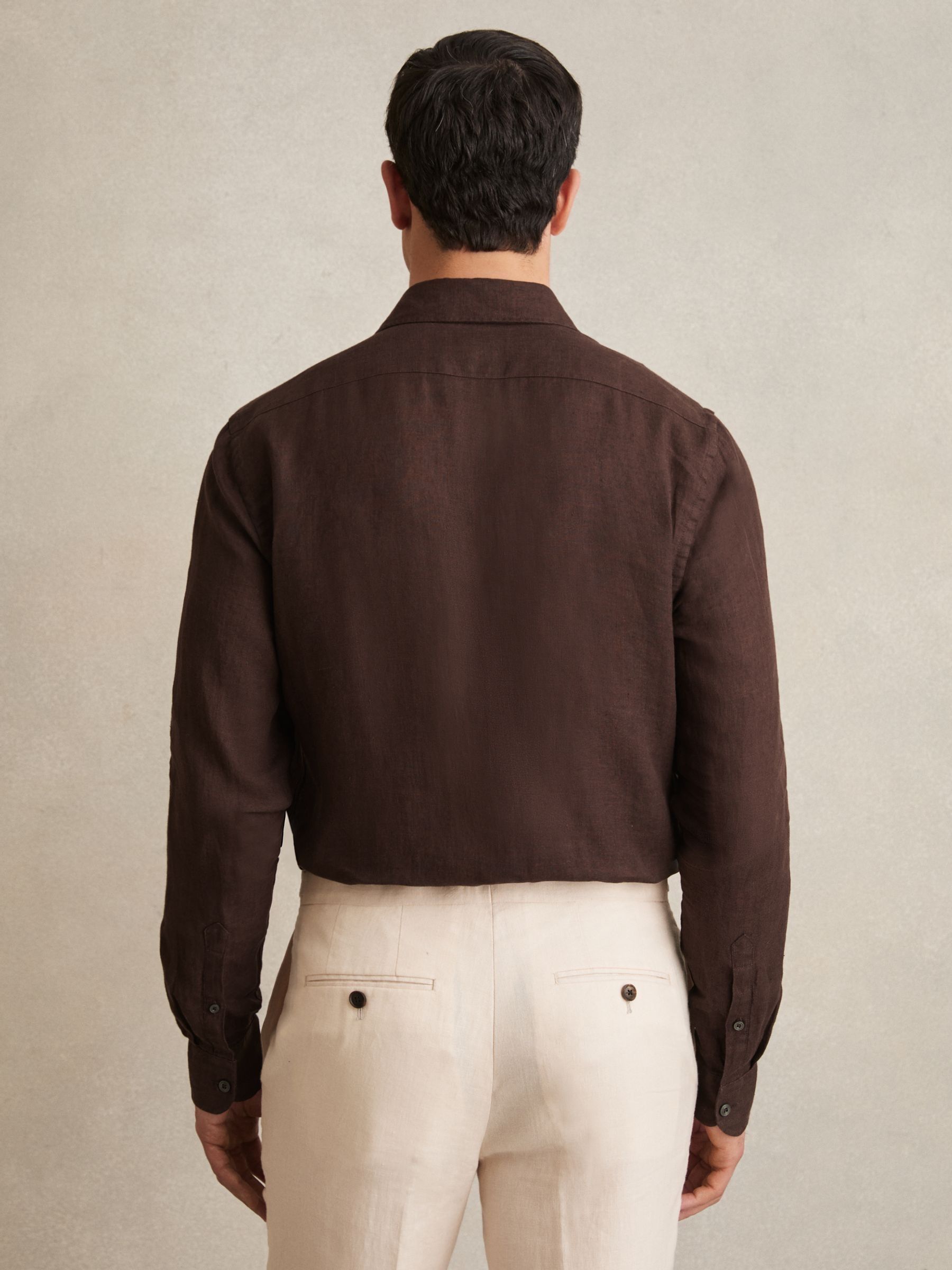 Linen Striped Cutaway-Collar Shirt in Dark Brown - Image 4 of 6