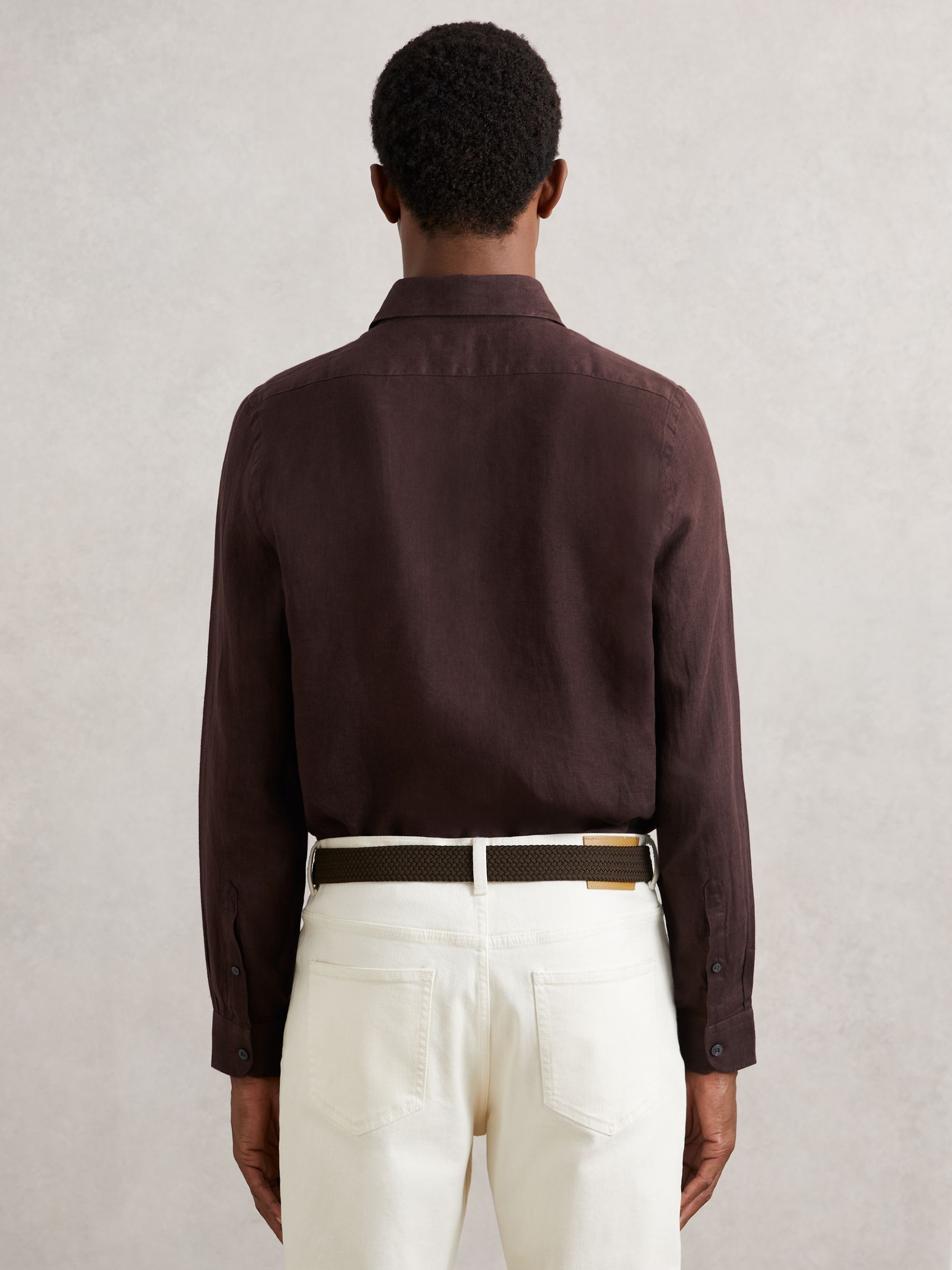 Linen Cutaway-Collar Regular-Fit Shirt in Dark Brown - image 5