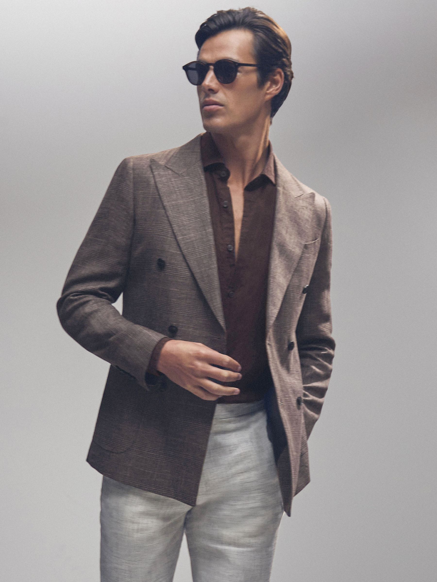 Linen Striped Cutaway-Collar Shirt in Dark Brown - Image 5 of 6