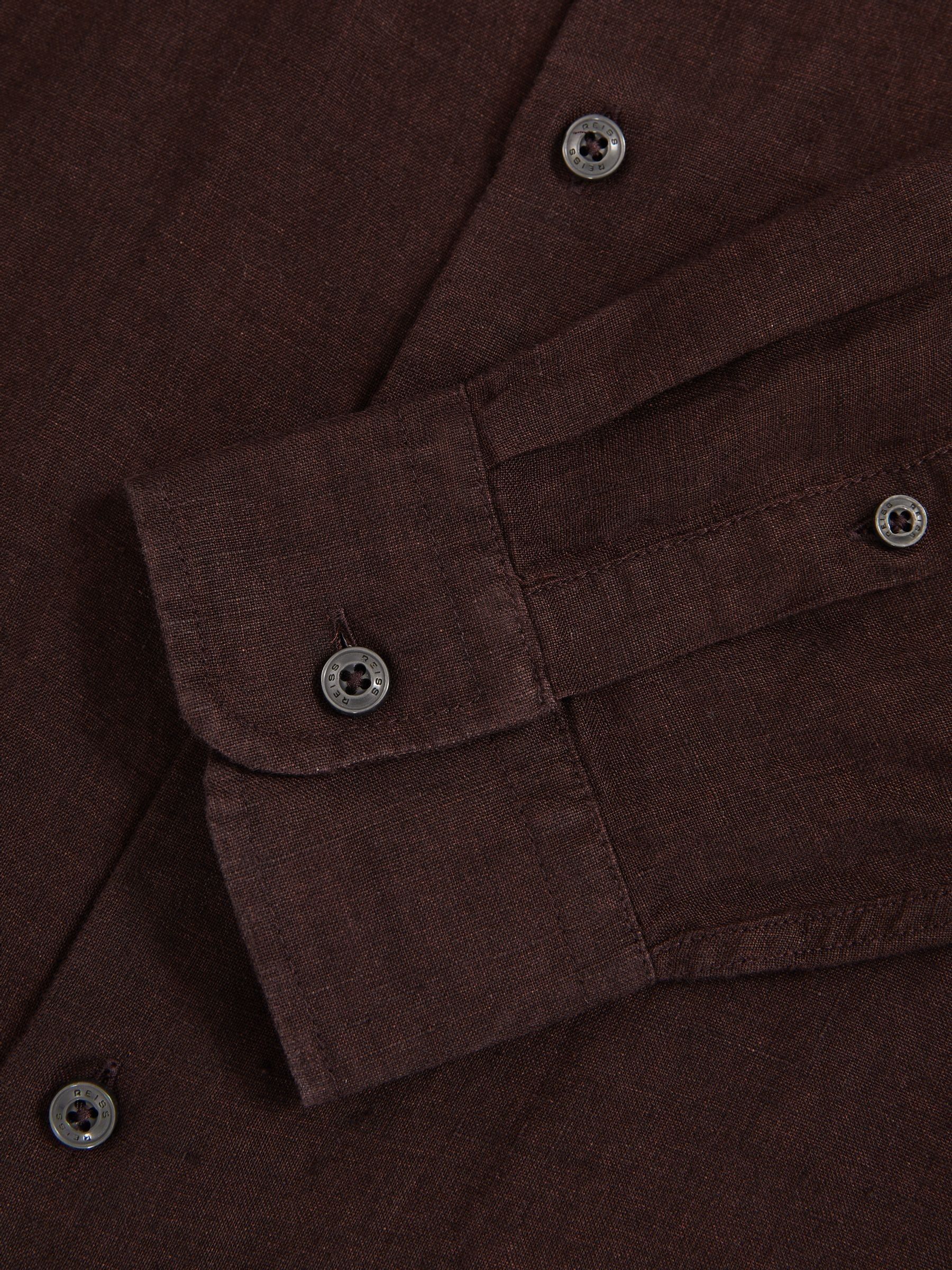 Linen Striped Cutaway-Collar Shirt in Dark Brown - Image 6 of 6