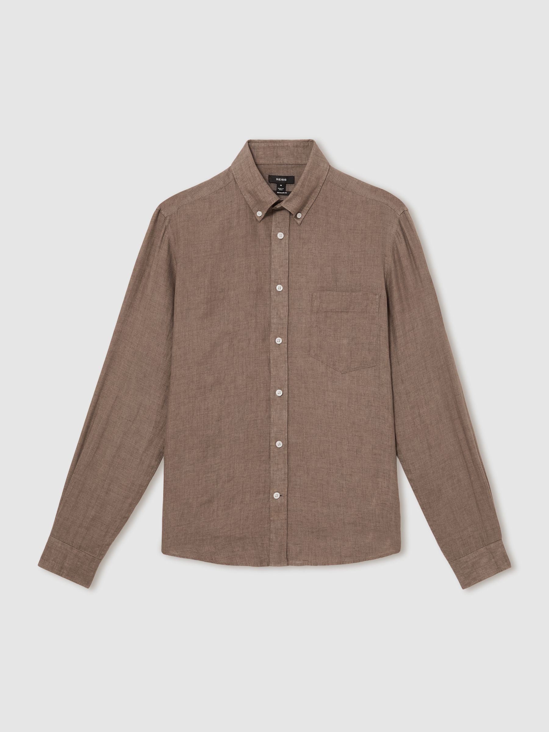 Linen Button-Through Shirt in Light Taupe Brown - Image 2 of 6