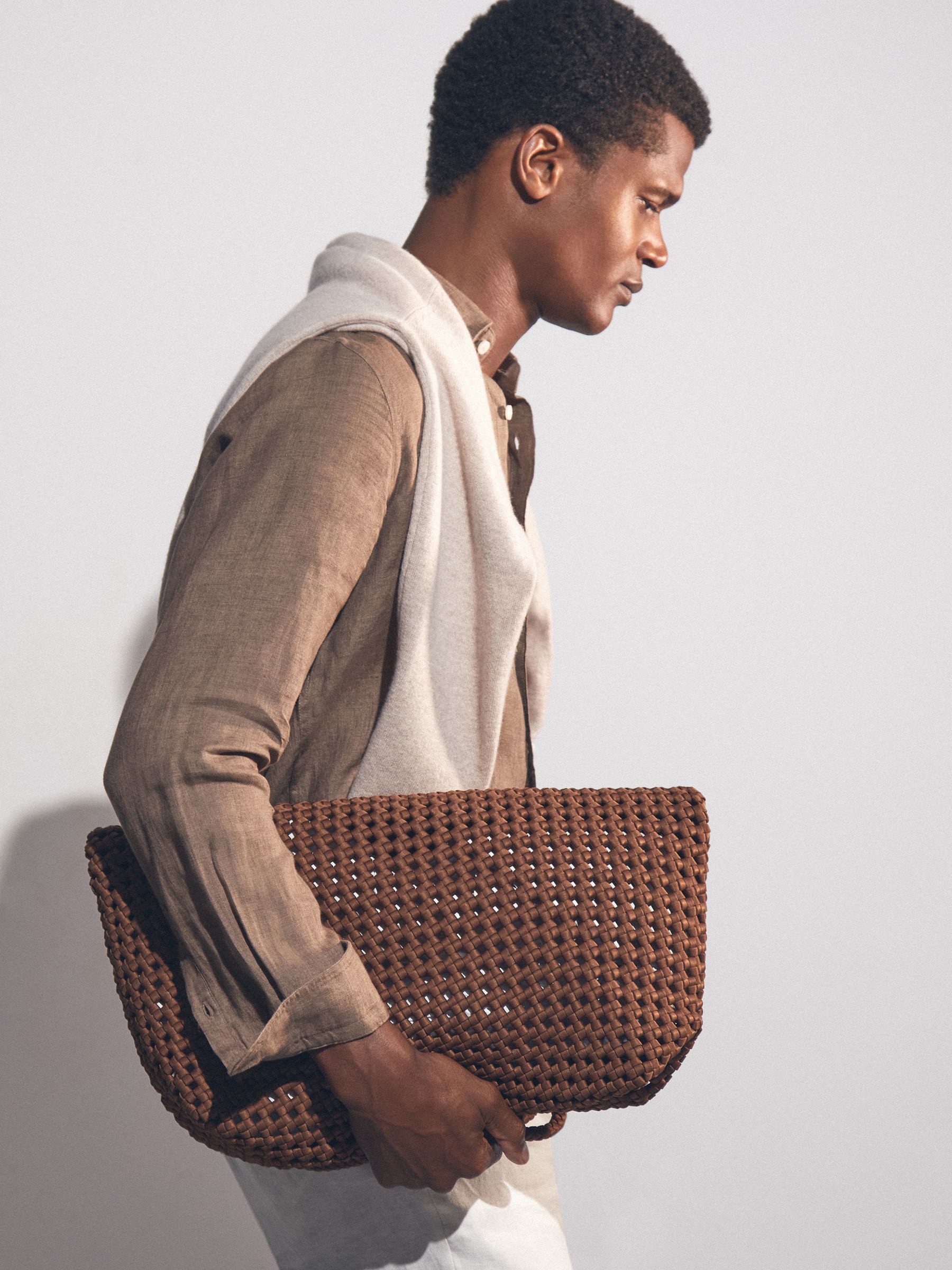 Linen Button-Through Shirt in Light Taupe Brown - Image 3 of 6