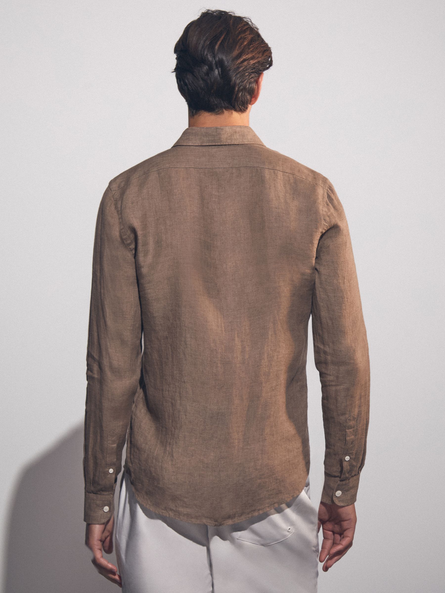Linen Button-Through Shirt in Light Taupe Brown - Image 4 of 6