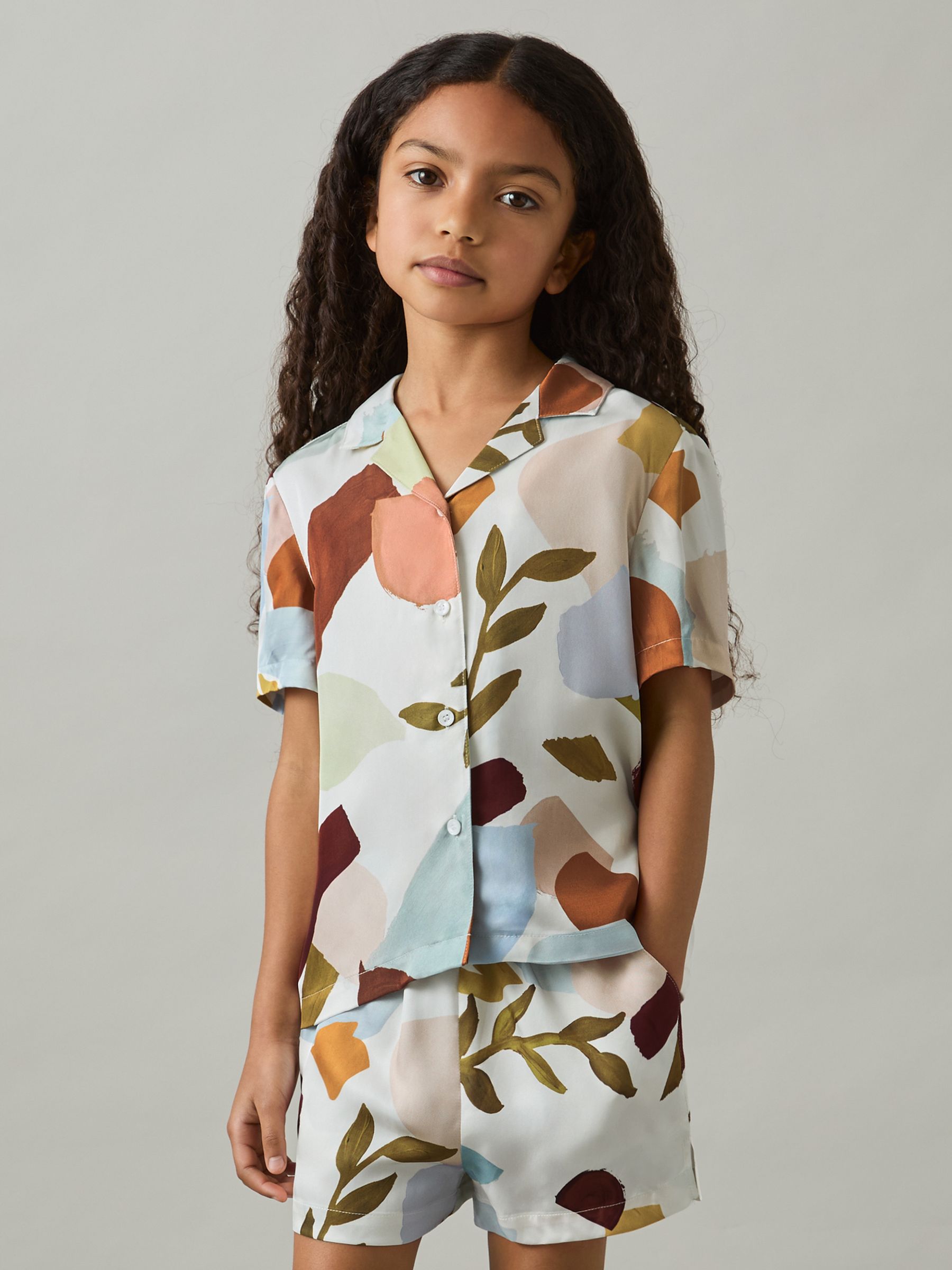 4-9 yrs Printed Cuban Collar Shirt in Multi - Image 1 of 4