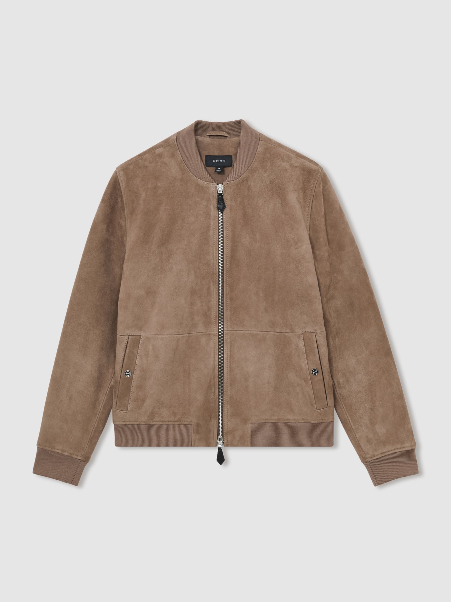 Leather-Sleeve Suede Brick Bomber Jacket in Mink - Image 2 of 5