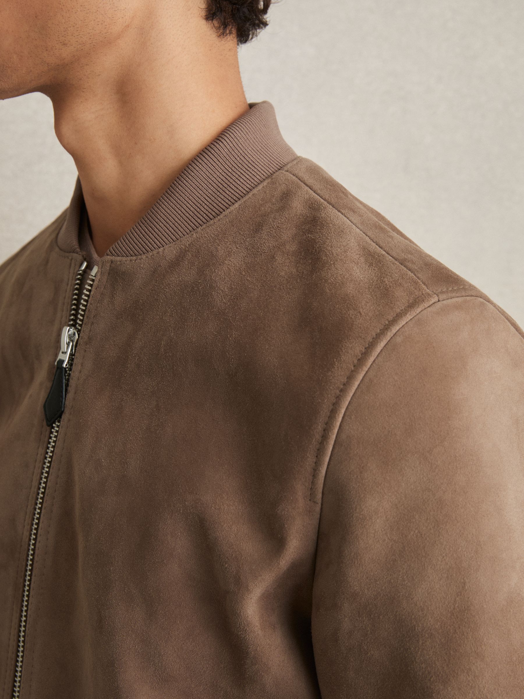 Leather-Sleeve Suede Brick Bomber Jacket in Mink - Image 3 of 5