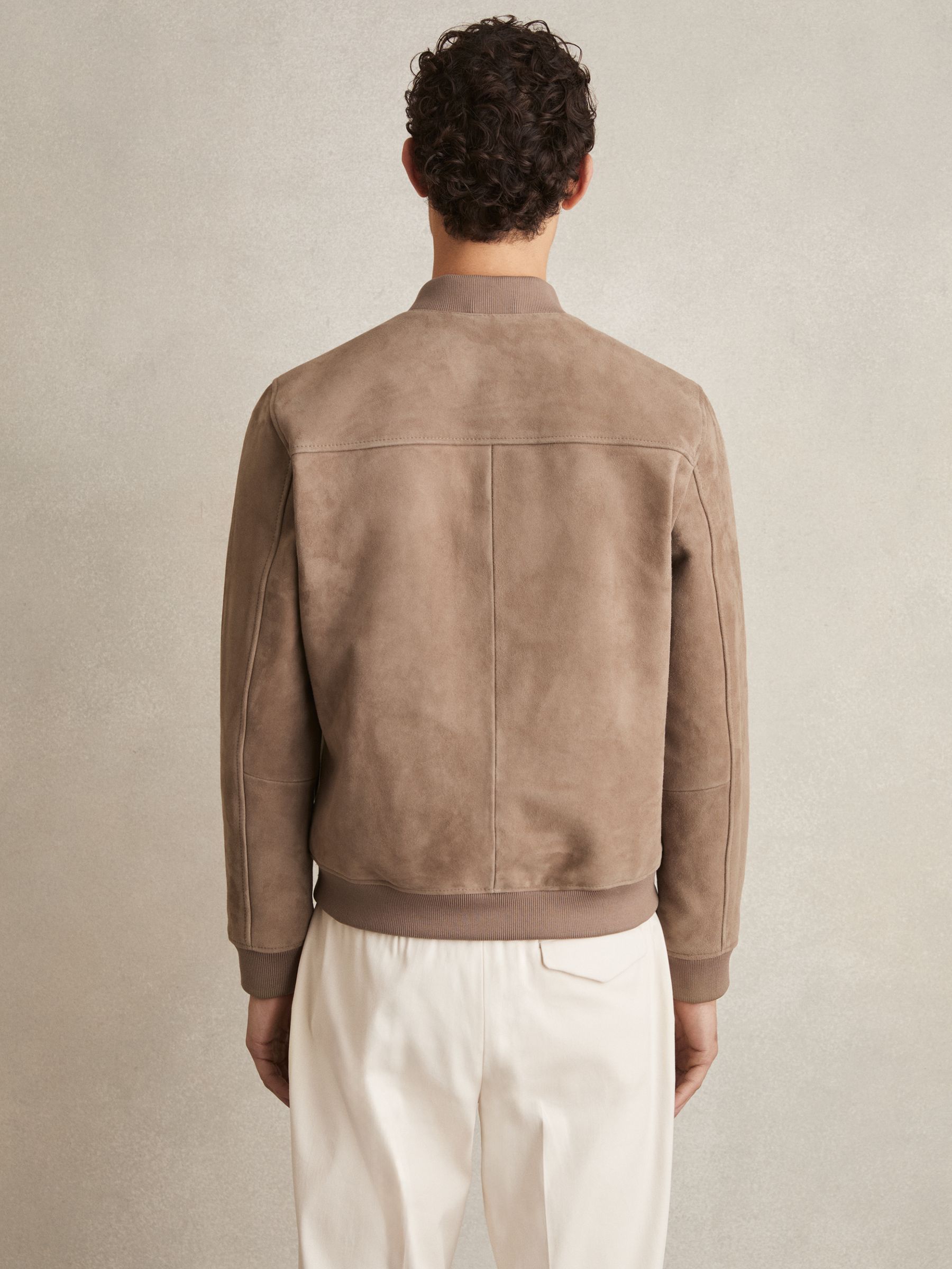 Reiss Suede Zip-Through Bomber Jacket in Mink | REISS