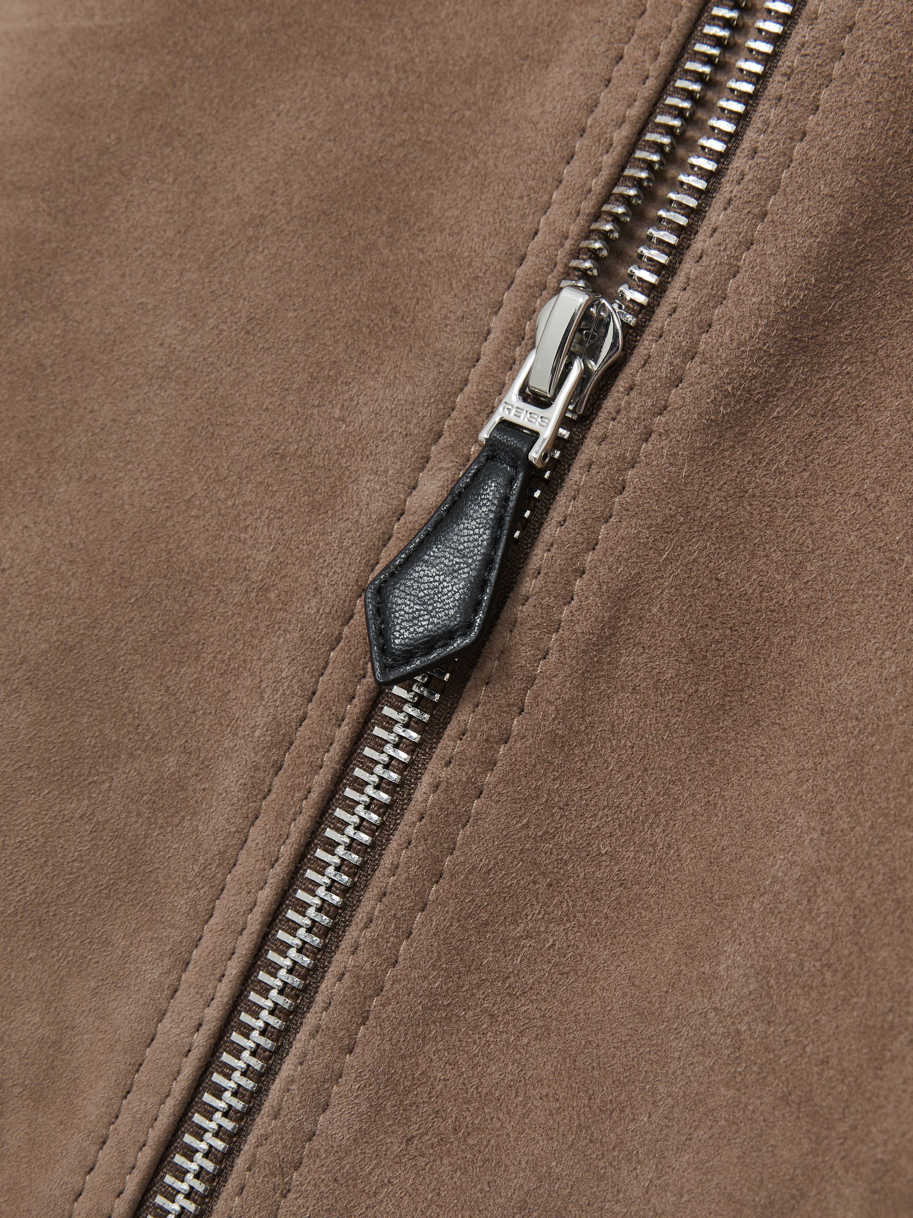 Reiss Suede Zip-Through Bomber Jacket in Mink | REISS