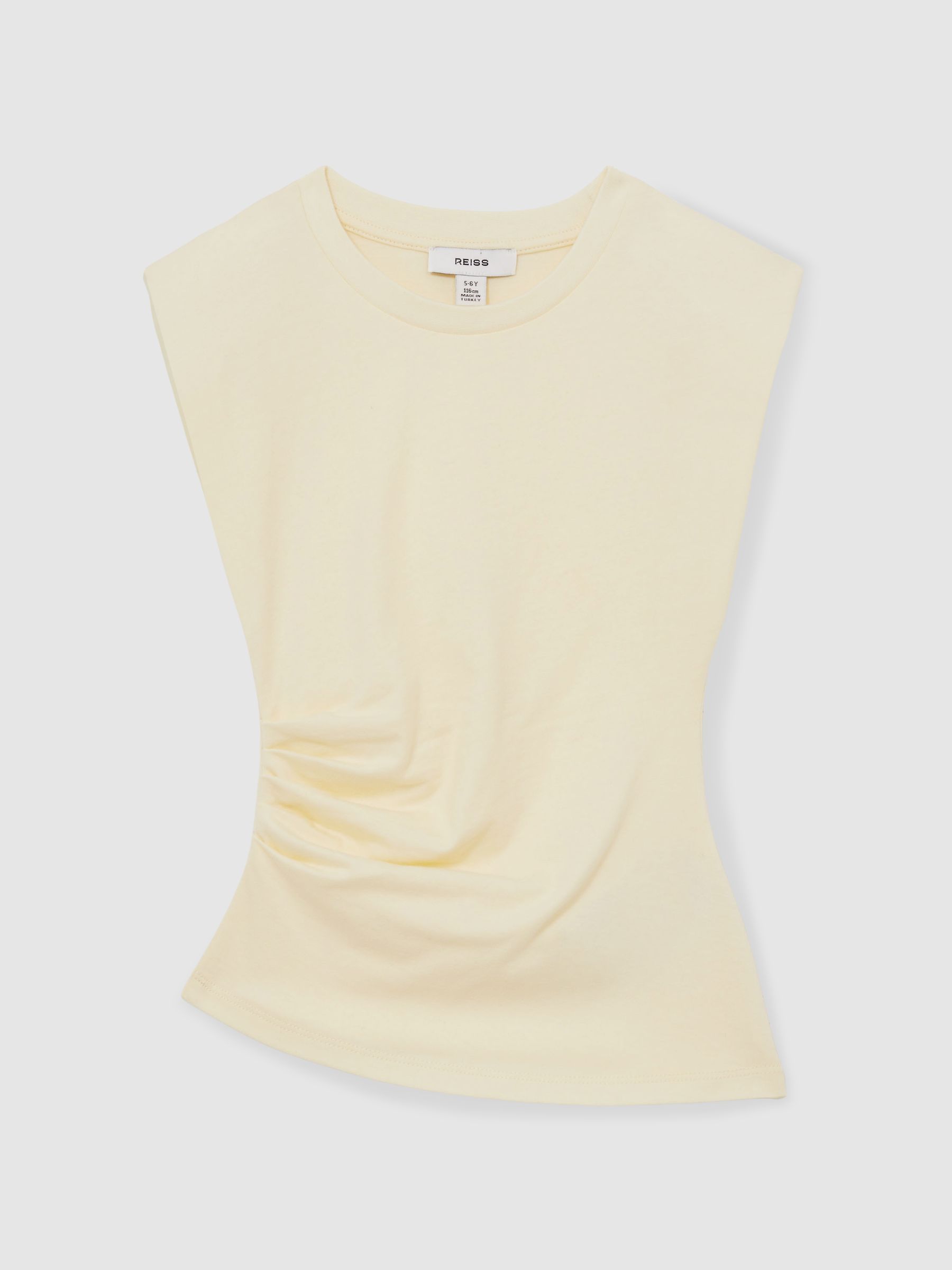 13-14 yrs Cotton-Jersey Cap-Sleeve Ruched Top in Lemon - Image 1 of 5