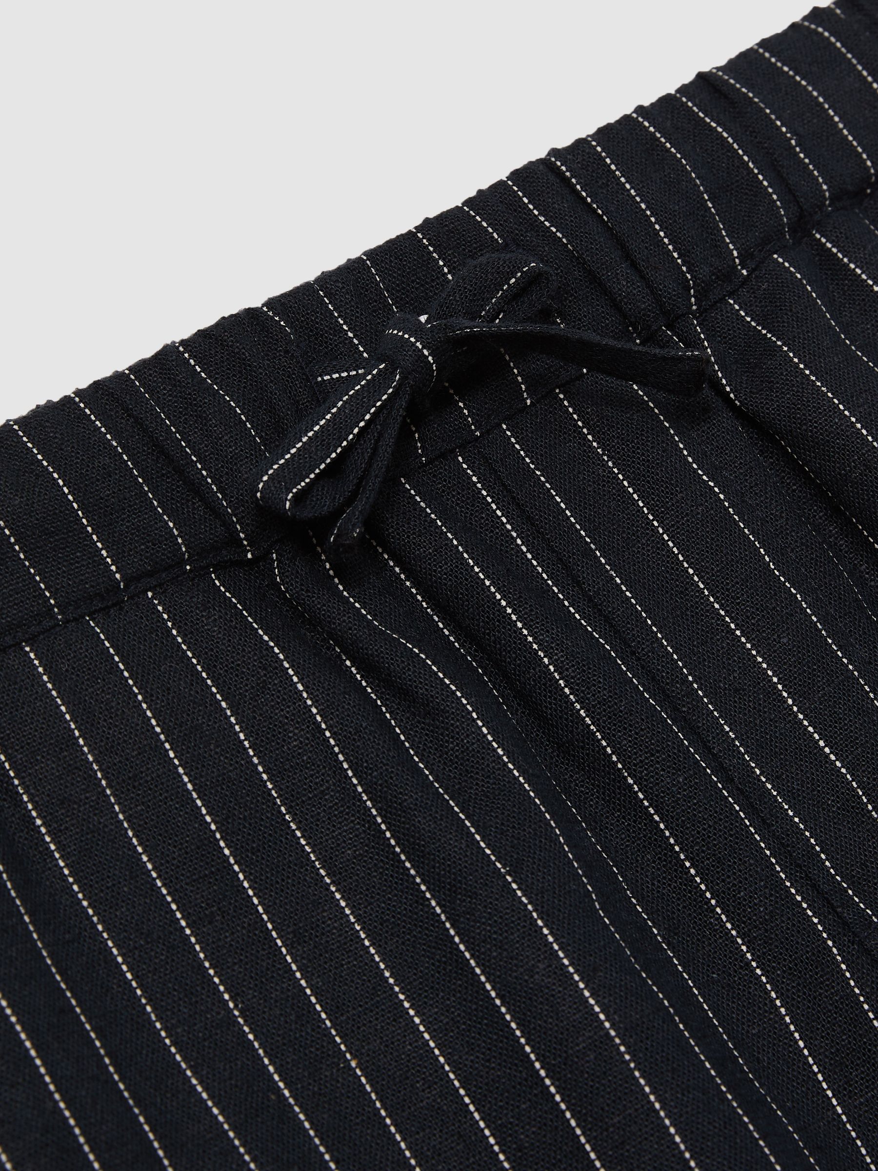 Linen Blend Drawstring Shorts in Navy Stripe - Image 4 of 4