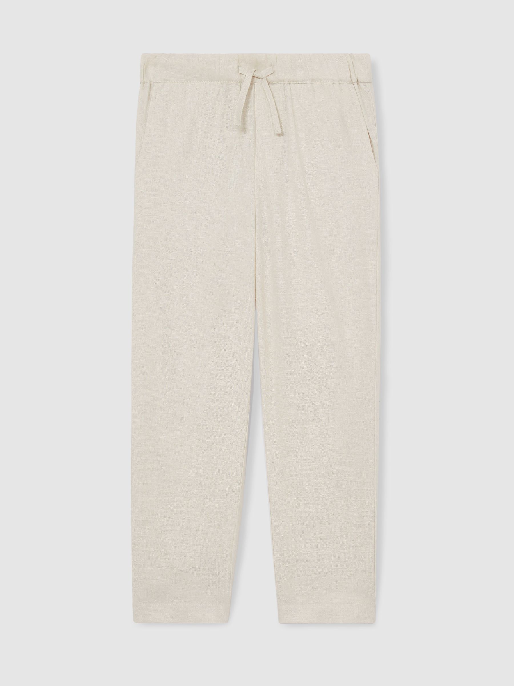 13-14 yrs Linen Blend Drawstring Trousers in Stone - Image 1 of 4