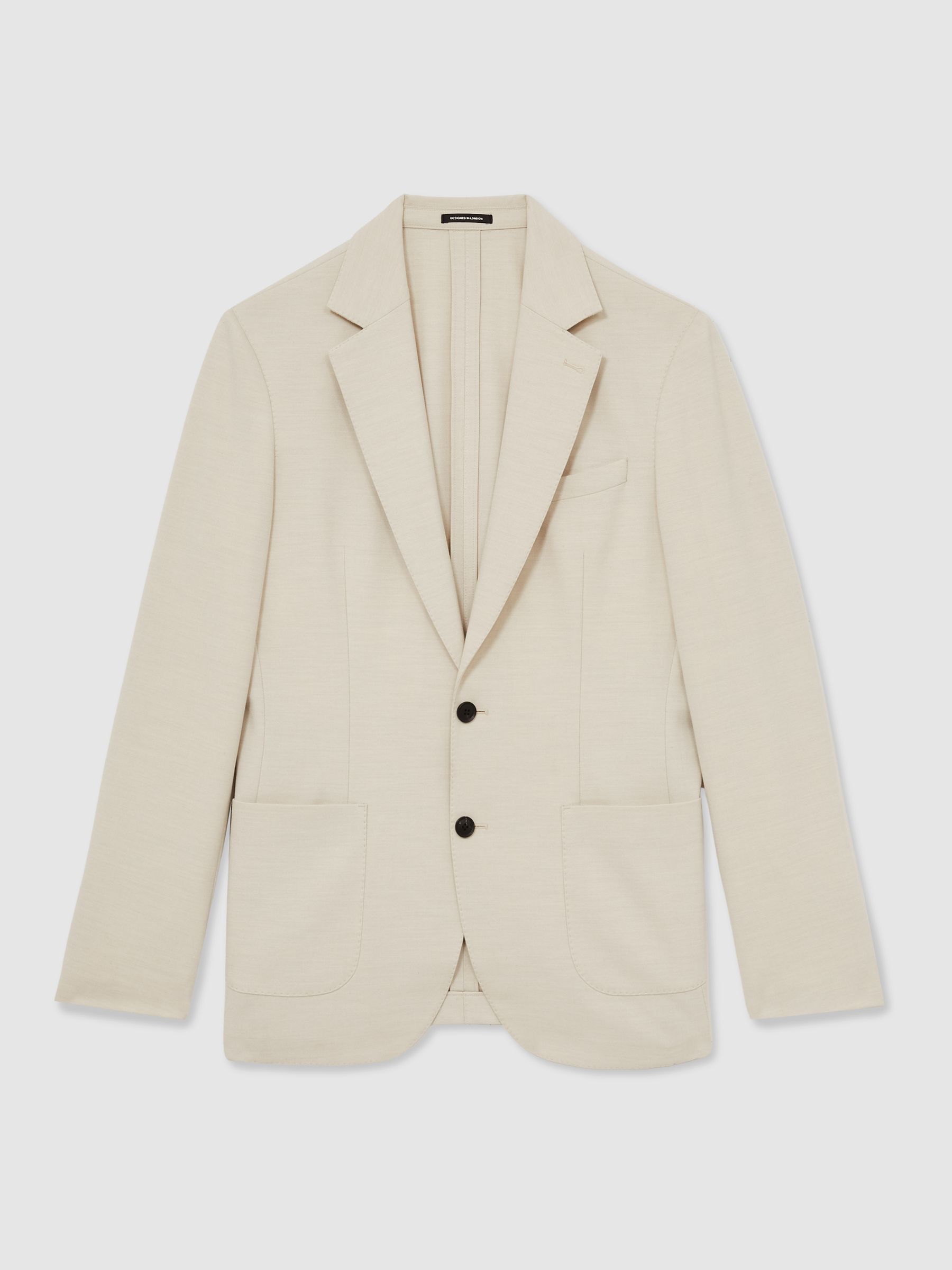 Single-Breasted Stretch Suit Blazer Slim-Fit in Stone - Image 3 of 10