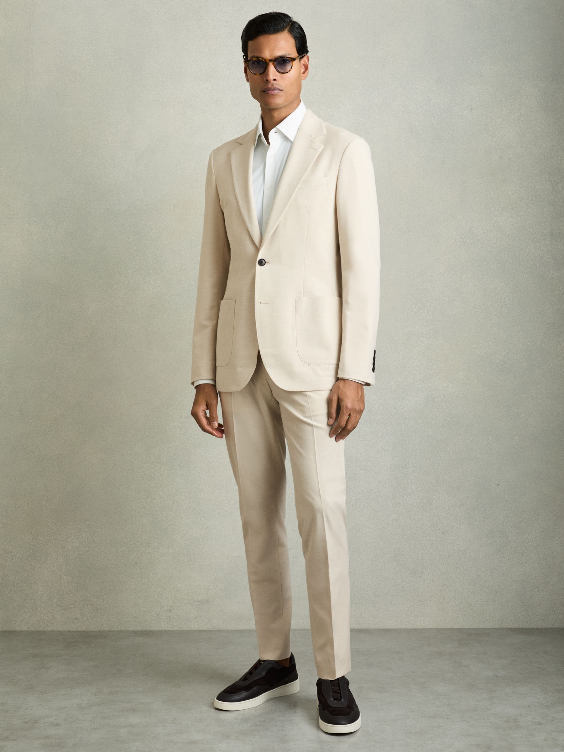 Single-Breasted Stretch Suit Blazer Slim-Fit in Stone - Image 6 of 10