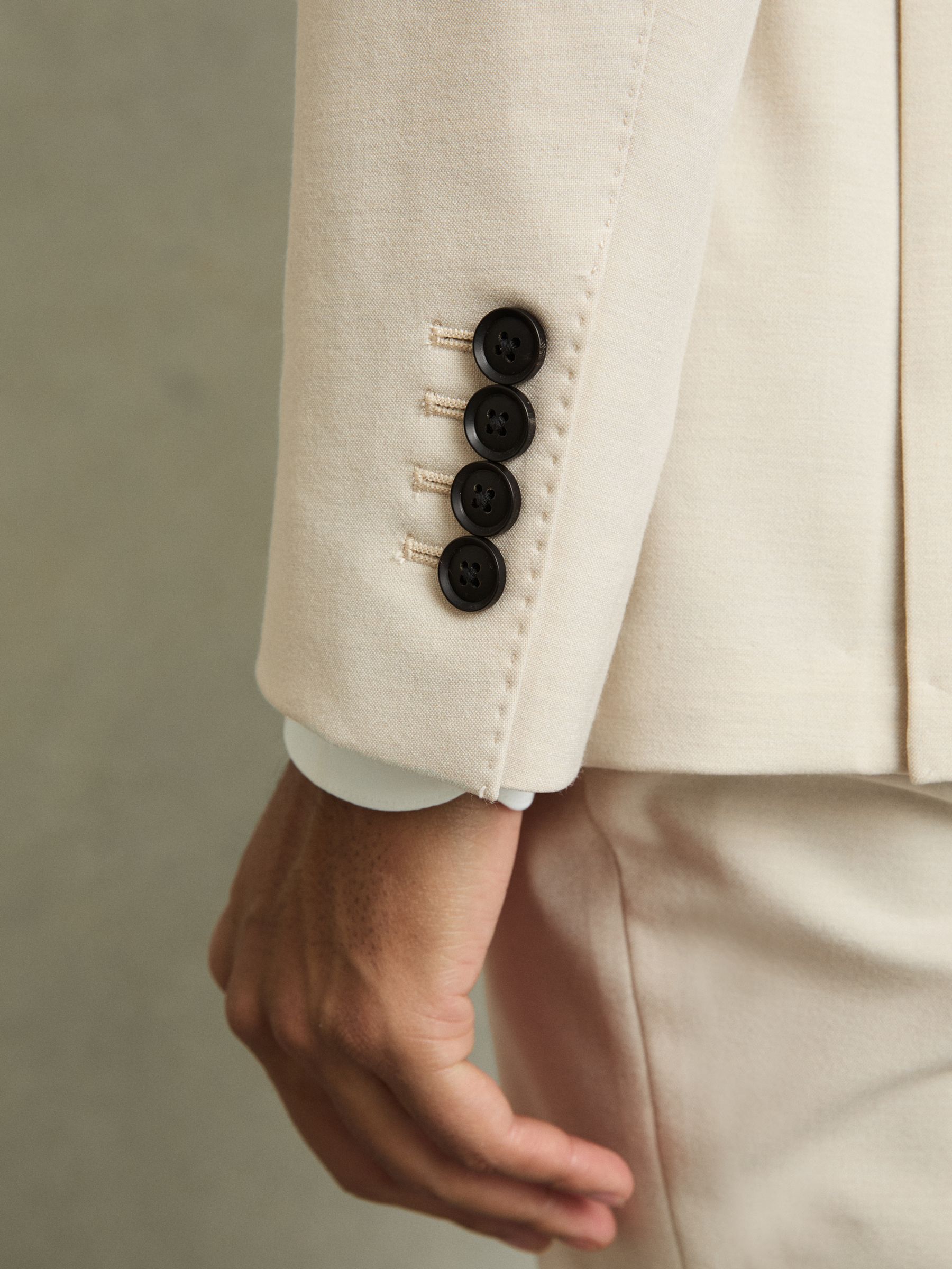Single-Breasted Stretch Suit Blazer Slim-Fit in Stone - Image 7 of 10