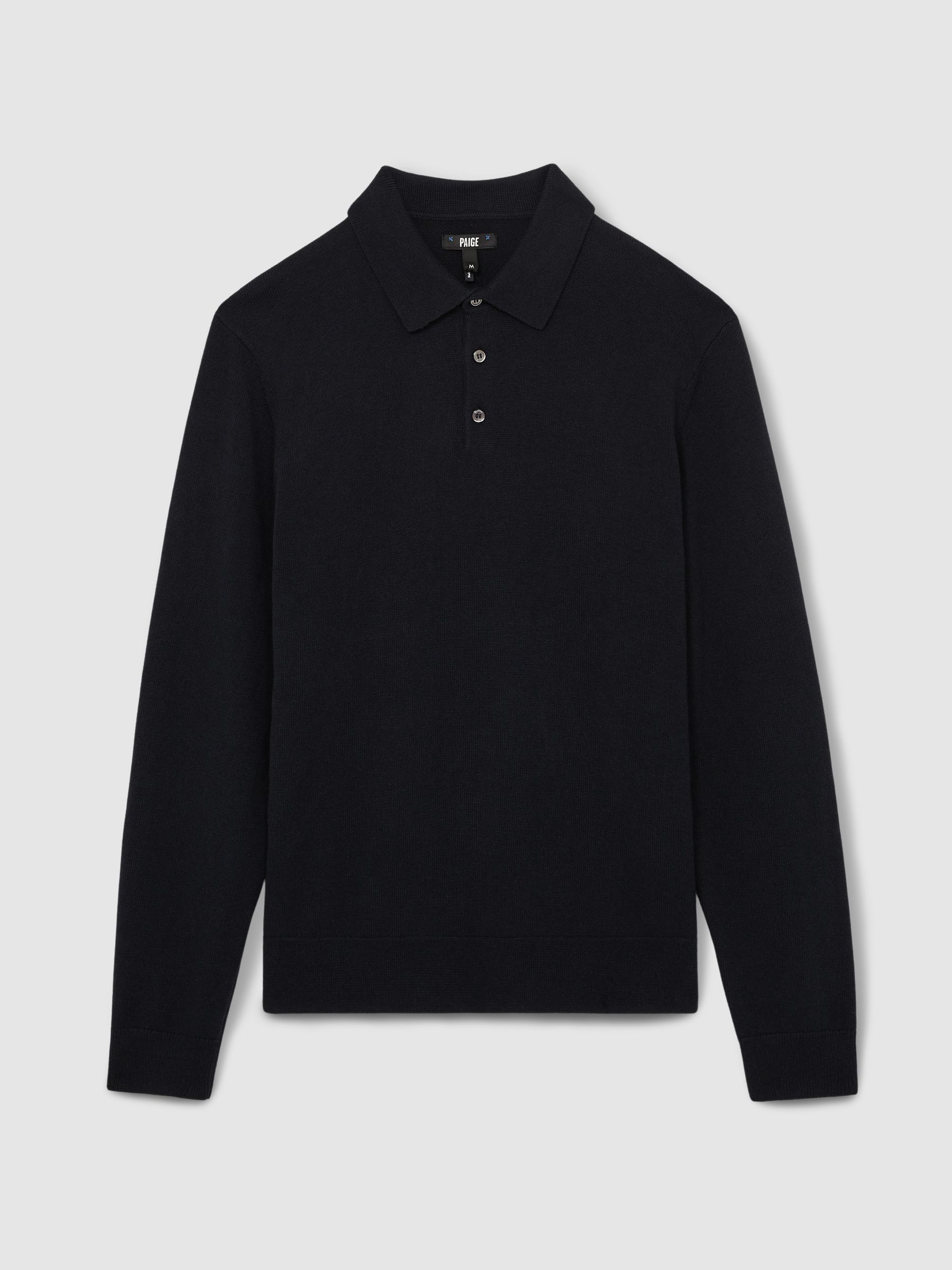 Paige Merino Wool Cotton Polo Jumper in Dark Navy - Image 2 of 6