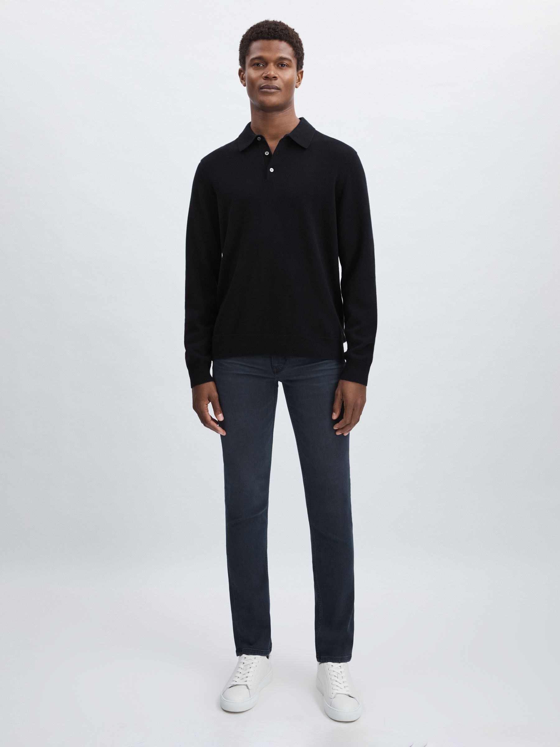 Paige Merino Wool Cotton Polo Jumper in Dark Navy - Image 3 of 6