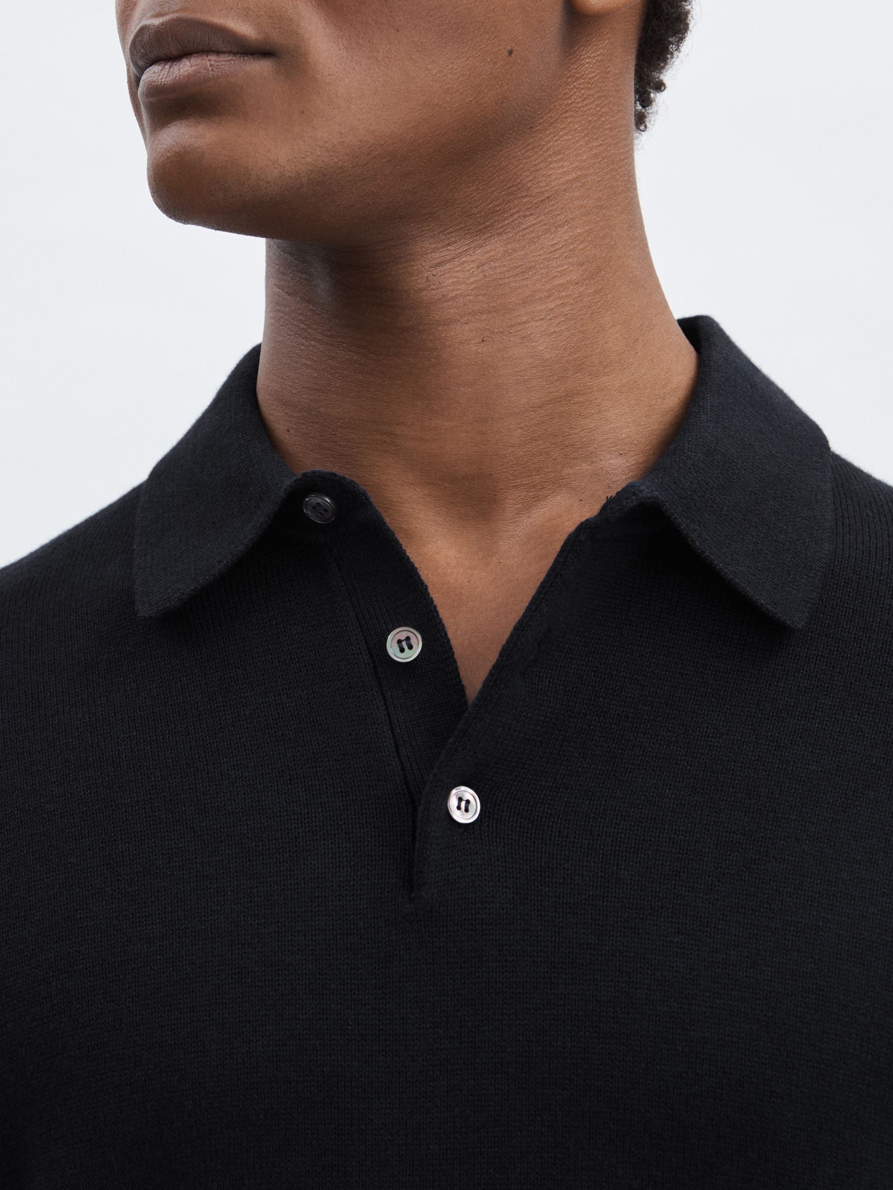 Paige Merino Wool Cotton Polo Jumper in Dark Navy - Image 4 of 6