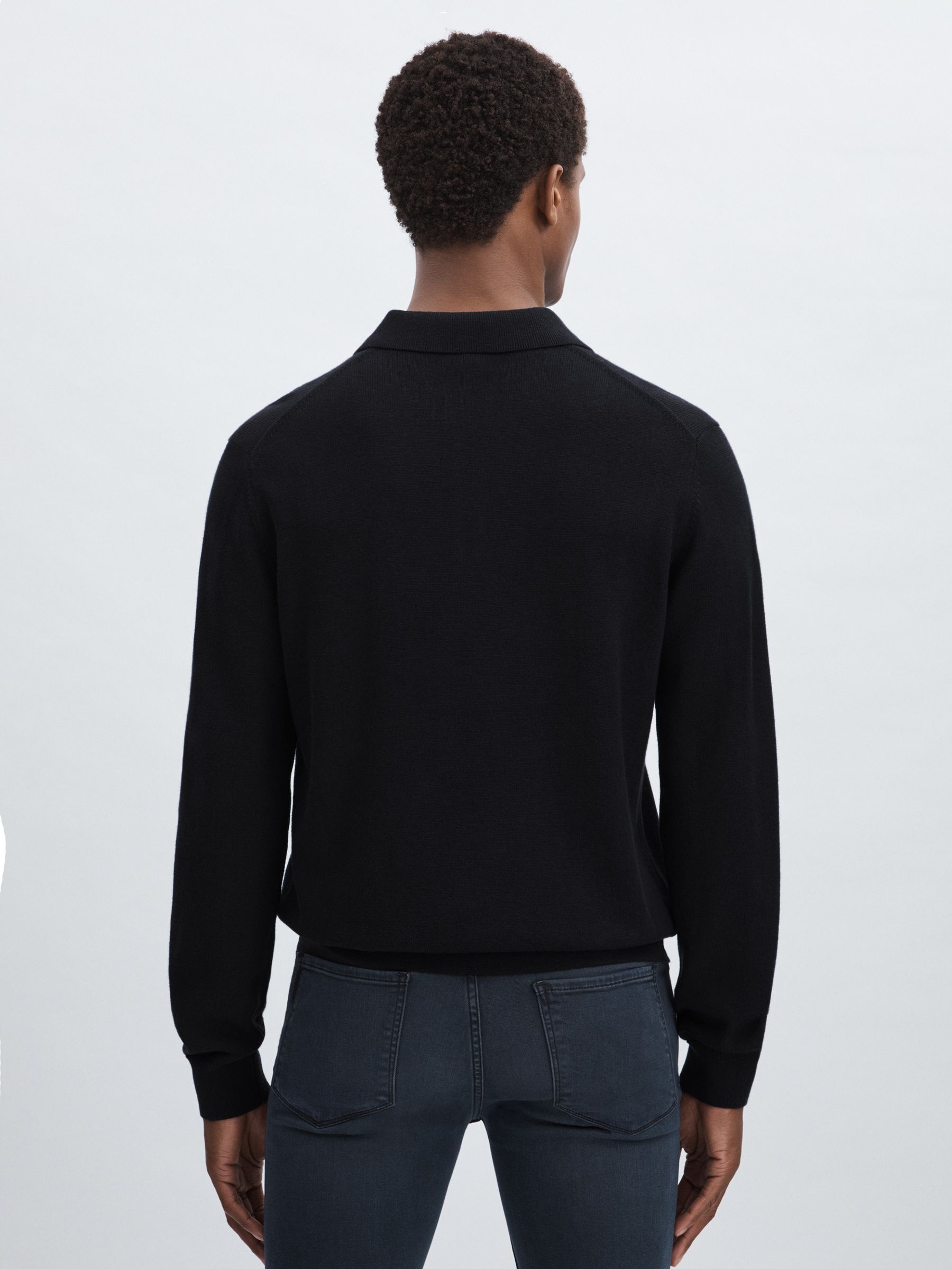 Paige Merino Wool Cotton Polo Jumper in Dark Navy - Image 5 of 6