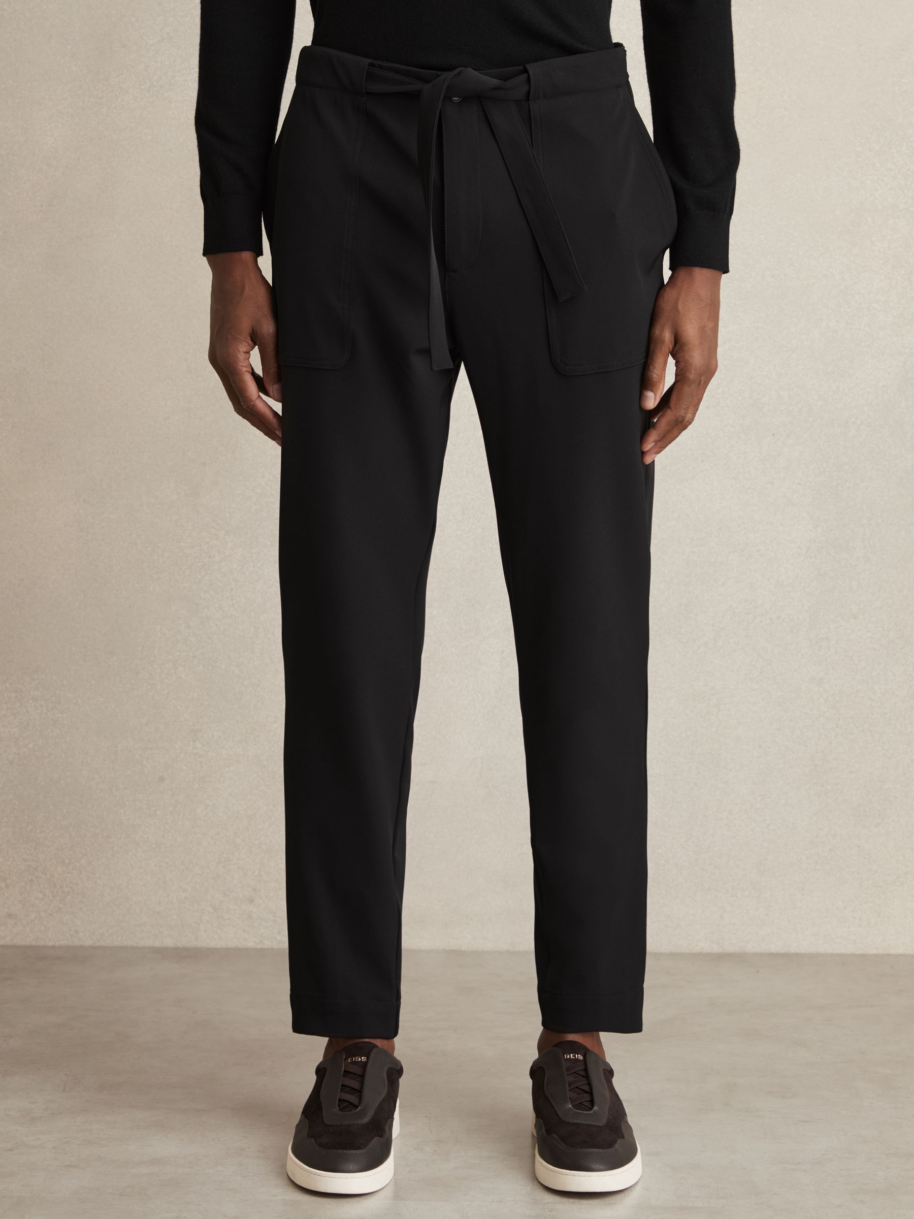 Belted Technical Tapered Trousers in Black - image 3