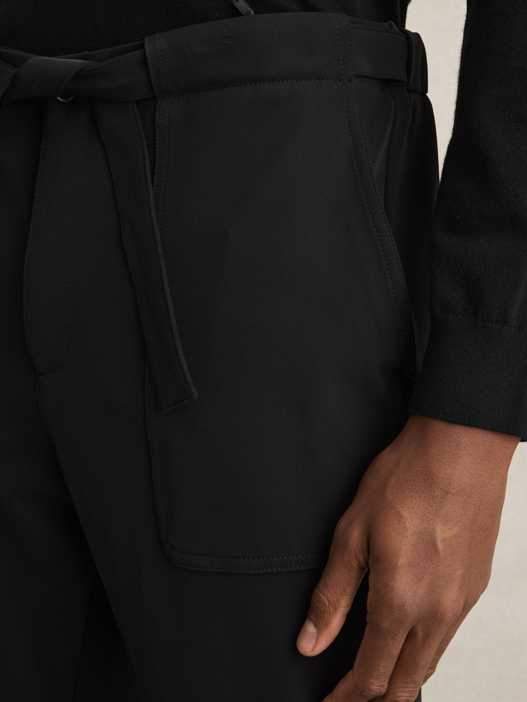 Belted Technical Tapered Trousers in Black - Image 4 of 6