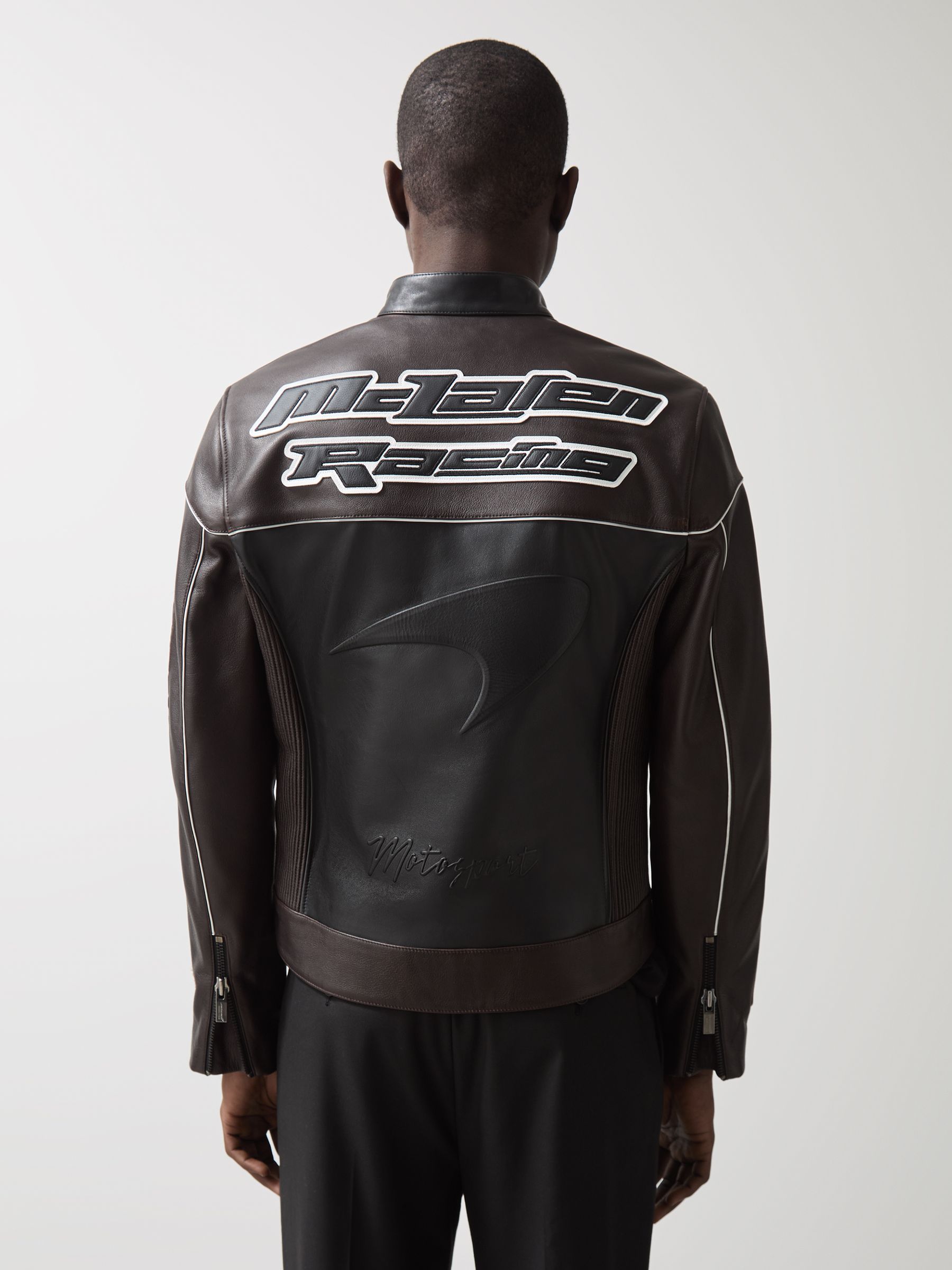 Reiss McLaren F1 Team Leather Biker Jacket in Black | REISS