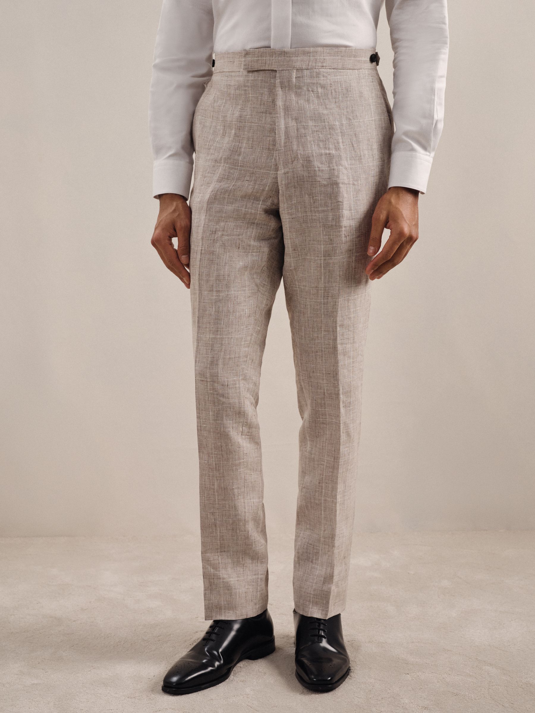 Linen Check Slim-Fit Suit Trousers in Oatmeal - Image 3 of 7