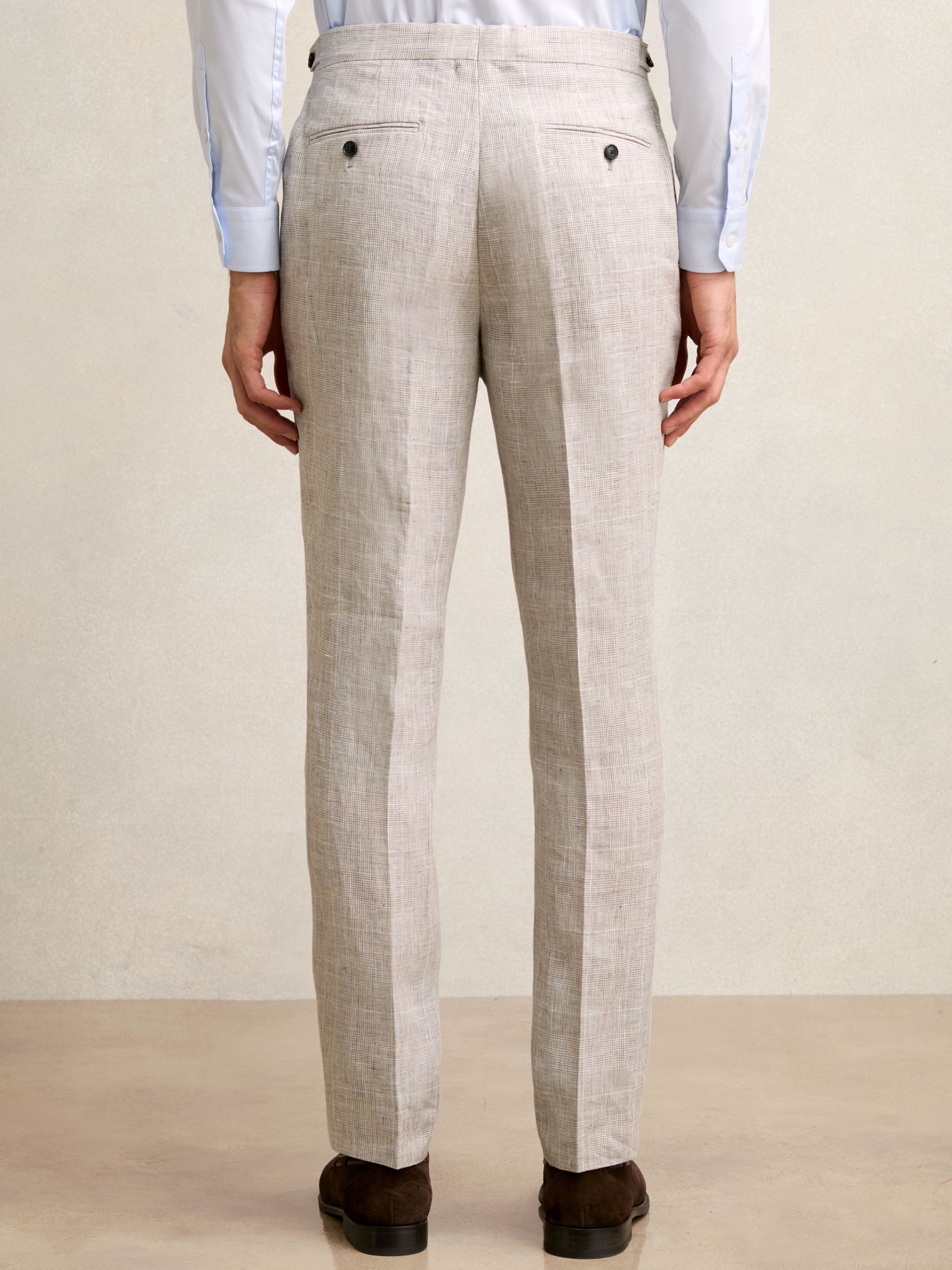 Linen Check Slim-Fit Suit Trousers in Oatmeal - image 3