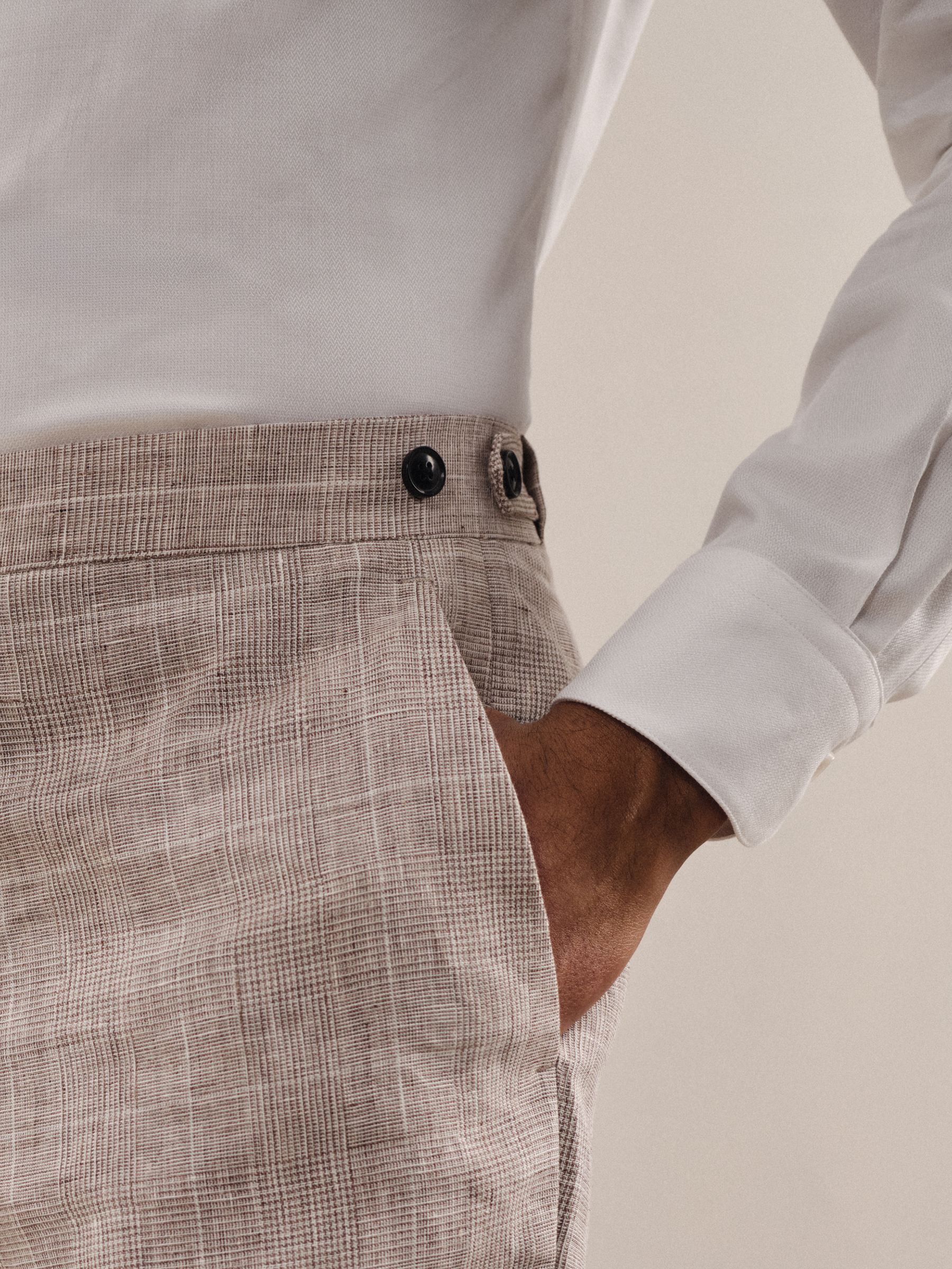 Linen Check Slim-Fit Suit Trousers in Oatmeal - Image 5 of 7
