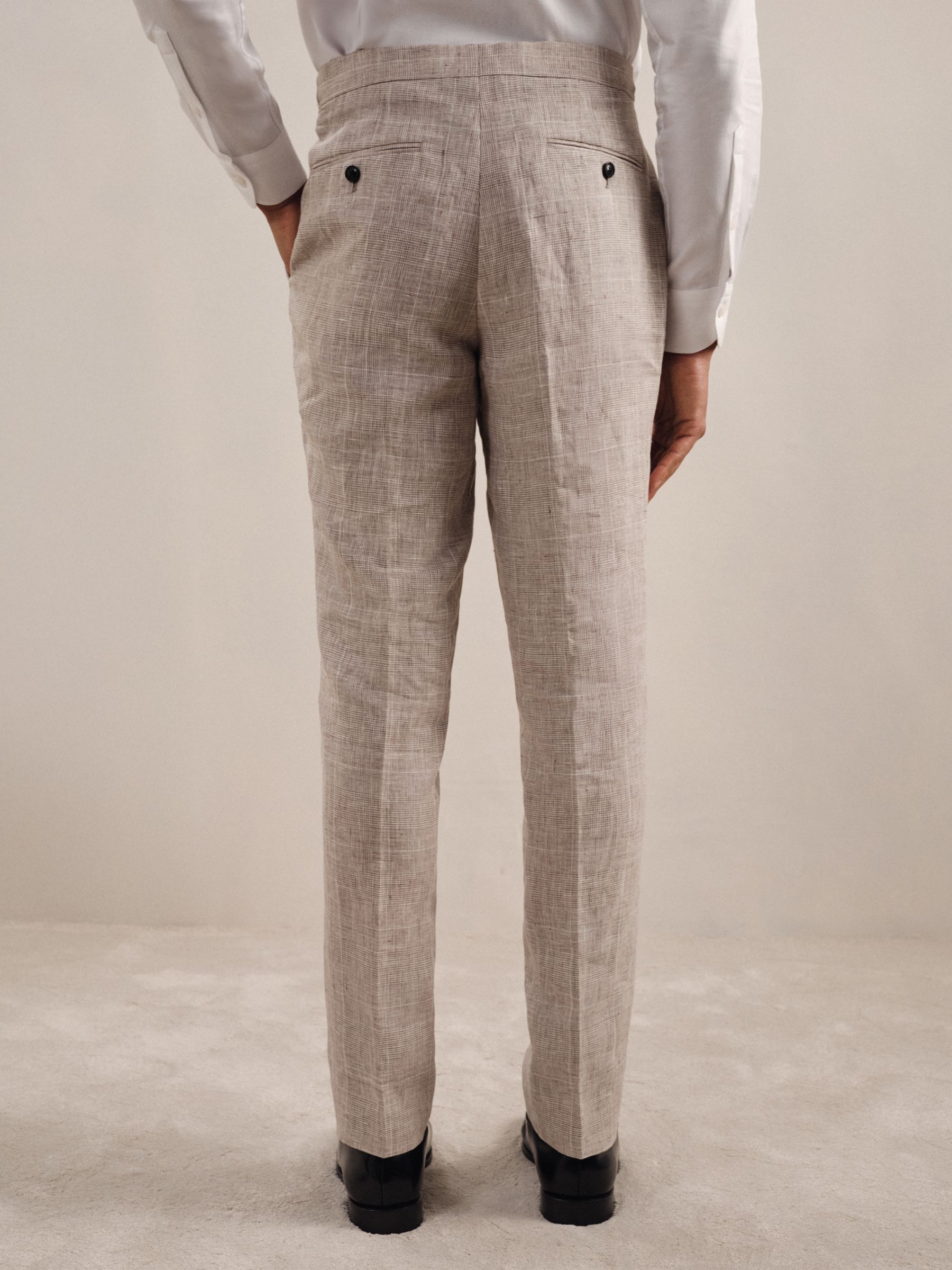 Linen Check Slim-Fit Suit Trousers in Oatmeal - Image 6 of 7