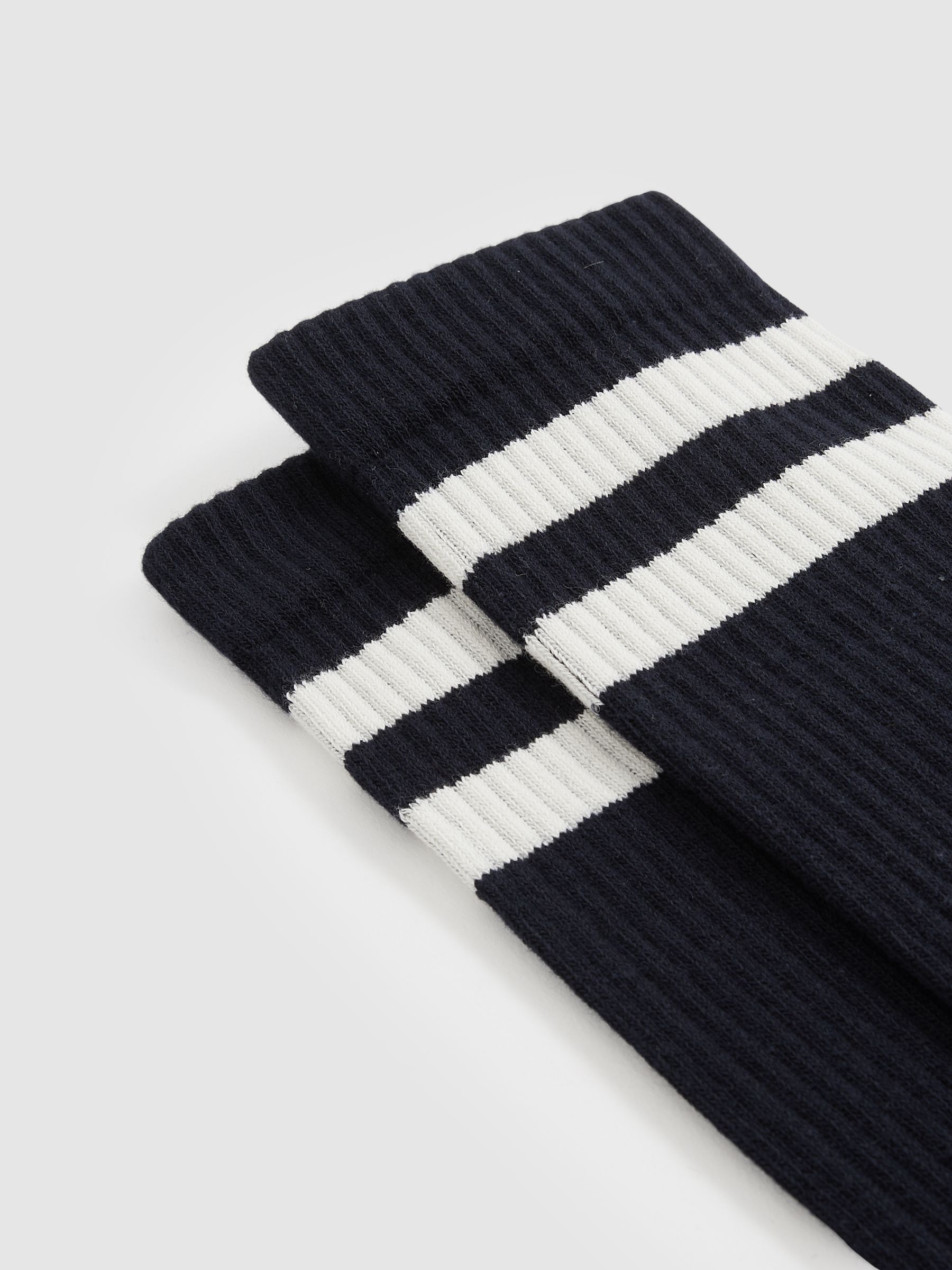 Cotton-Blend Double-Stripe Socks in Navy/Ecru - Image 2 of 3