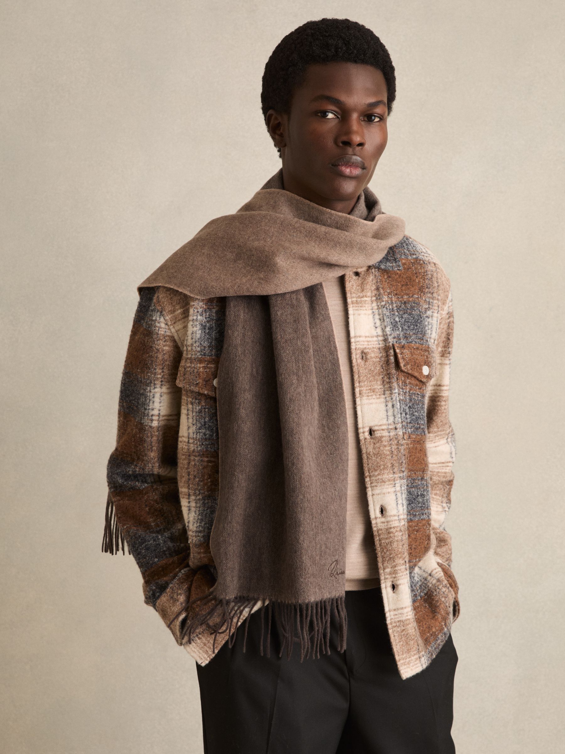 Wool and Cashmere Scarf in Taupe - Image 2 of 5