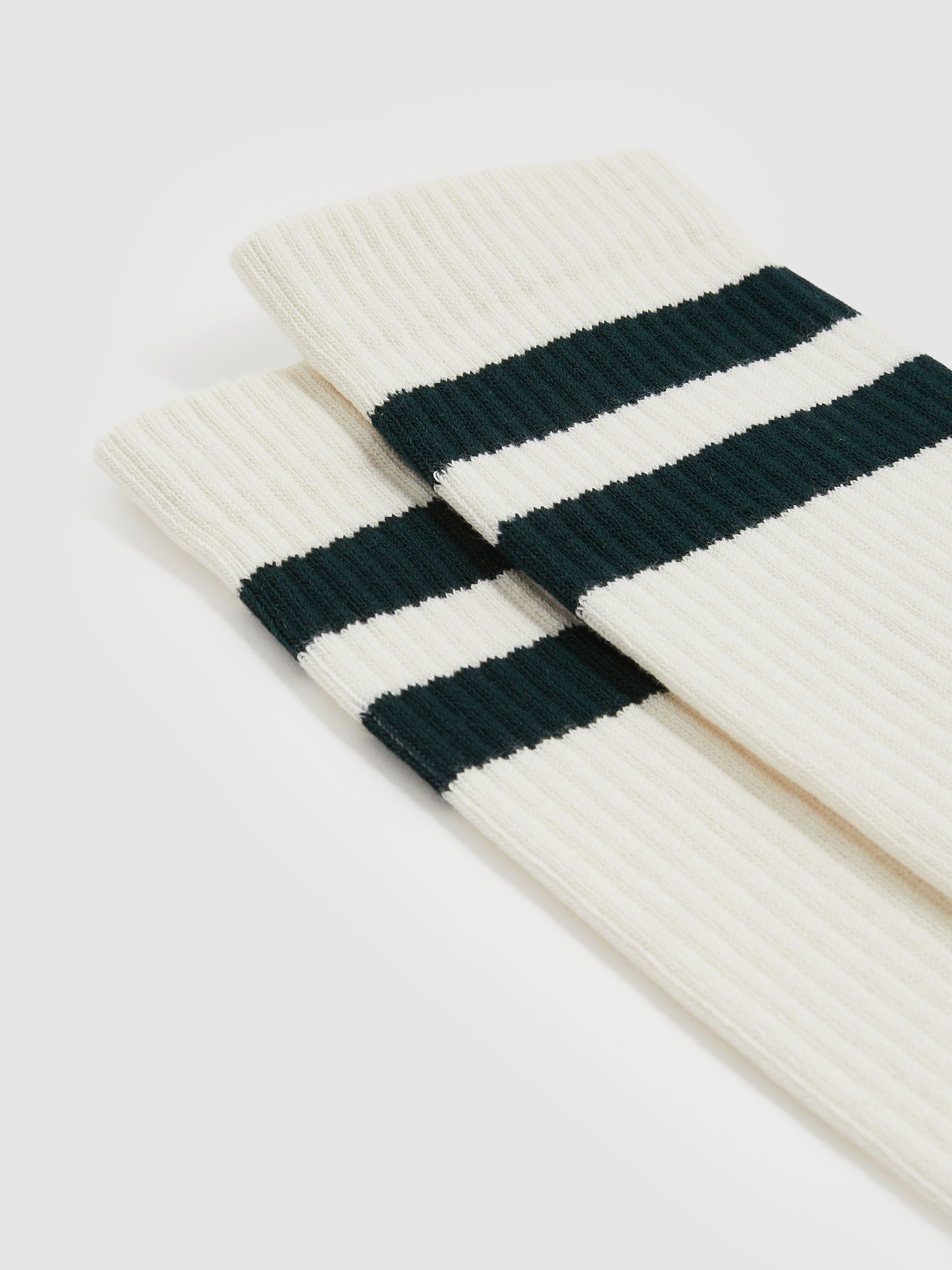 Cotton-Blend Double-Stripe Socks in Forest Green/Ecru - Image 2 of 3