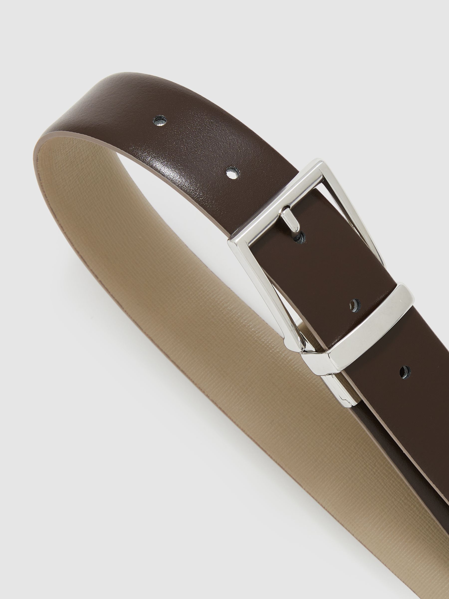 Leather Reversible Belt in Stone/Dark Brown - image 2