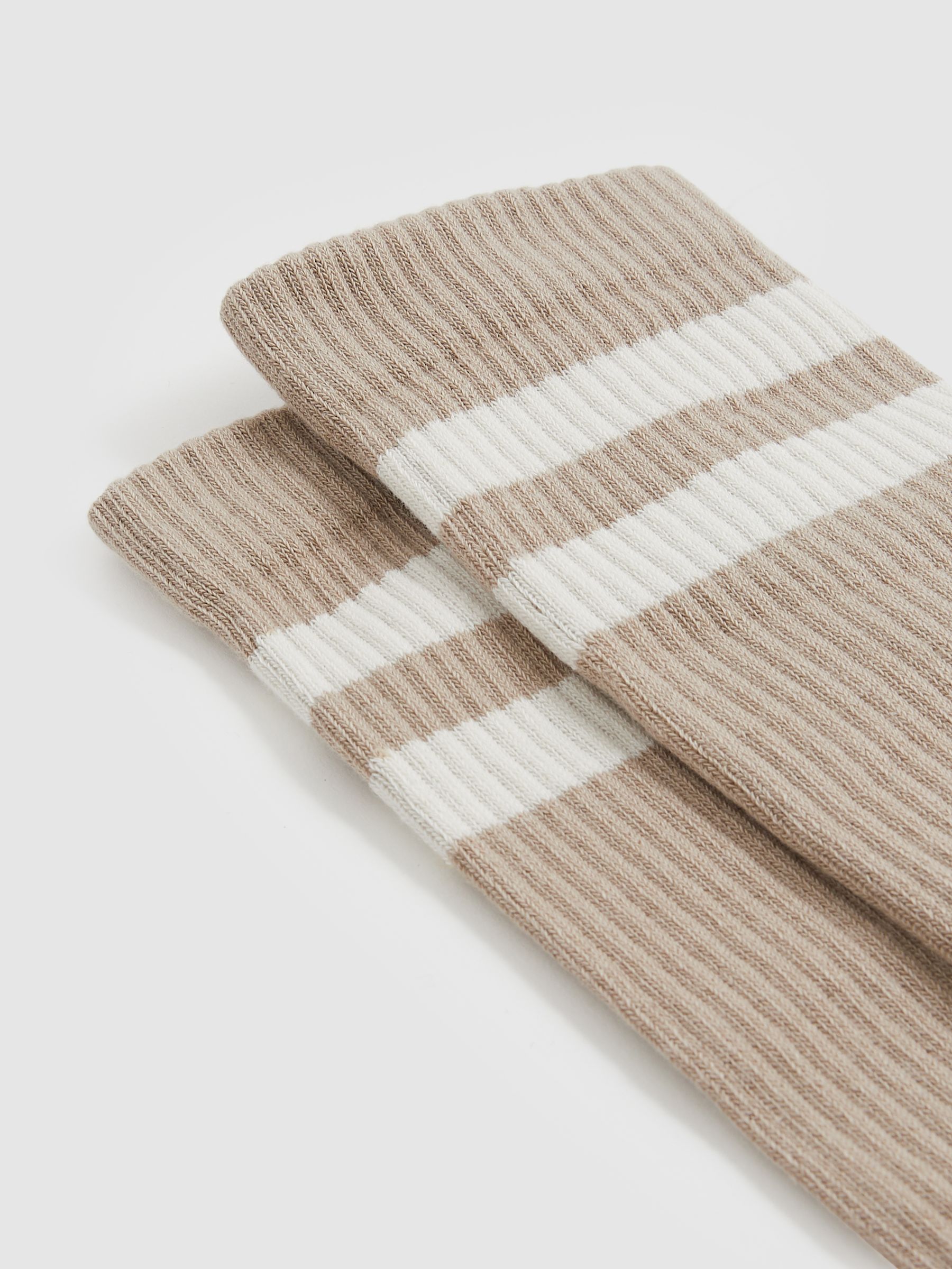 Cotton-Blend Double-Stripe Socks in Taupe/Ecru - Image 2 of 3