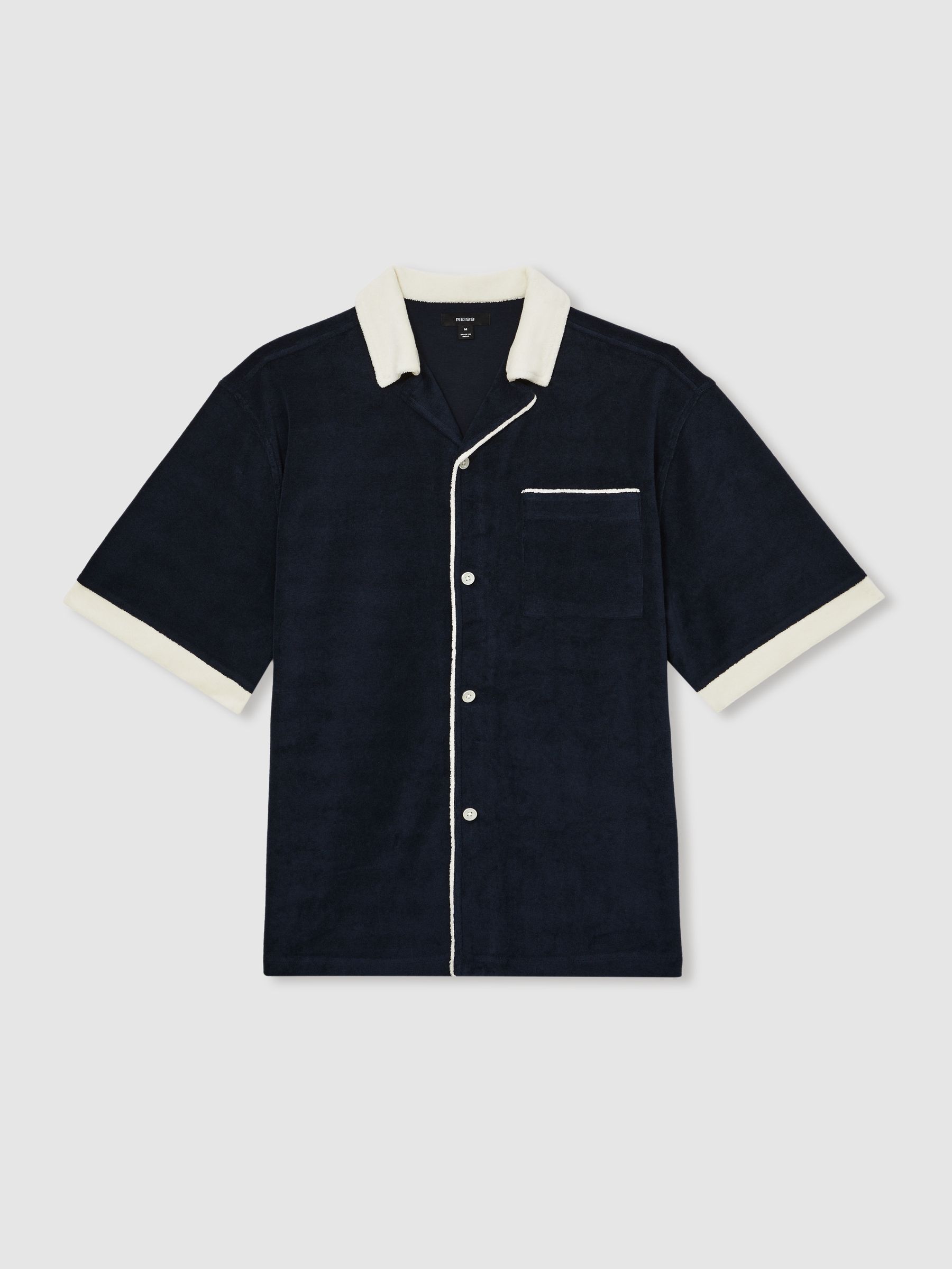 Towelling Contrast-Trim Shirt in Navy/White - Image 2 of 5