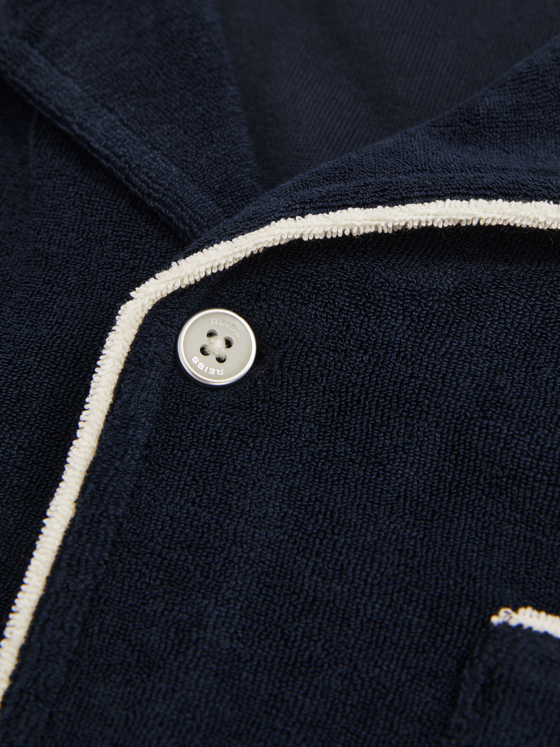 Towelling Contrast-Trim Shirt in Navy/White - Image 5 of 5