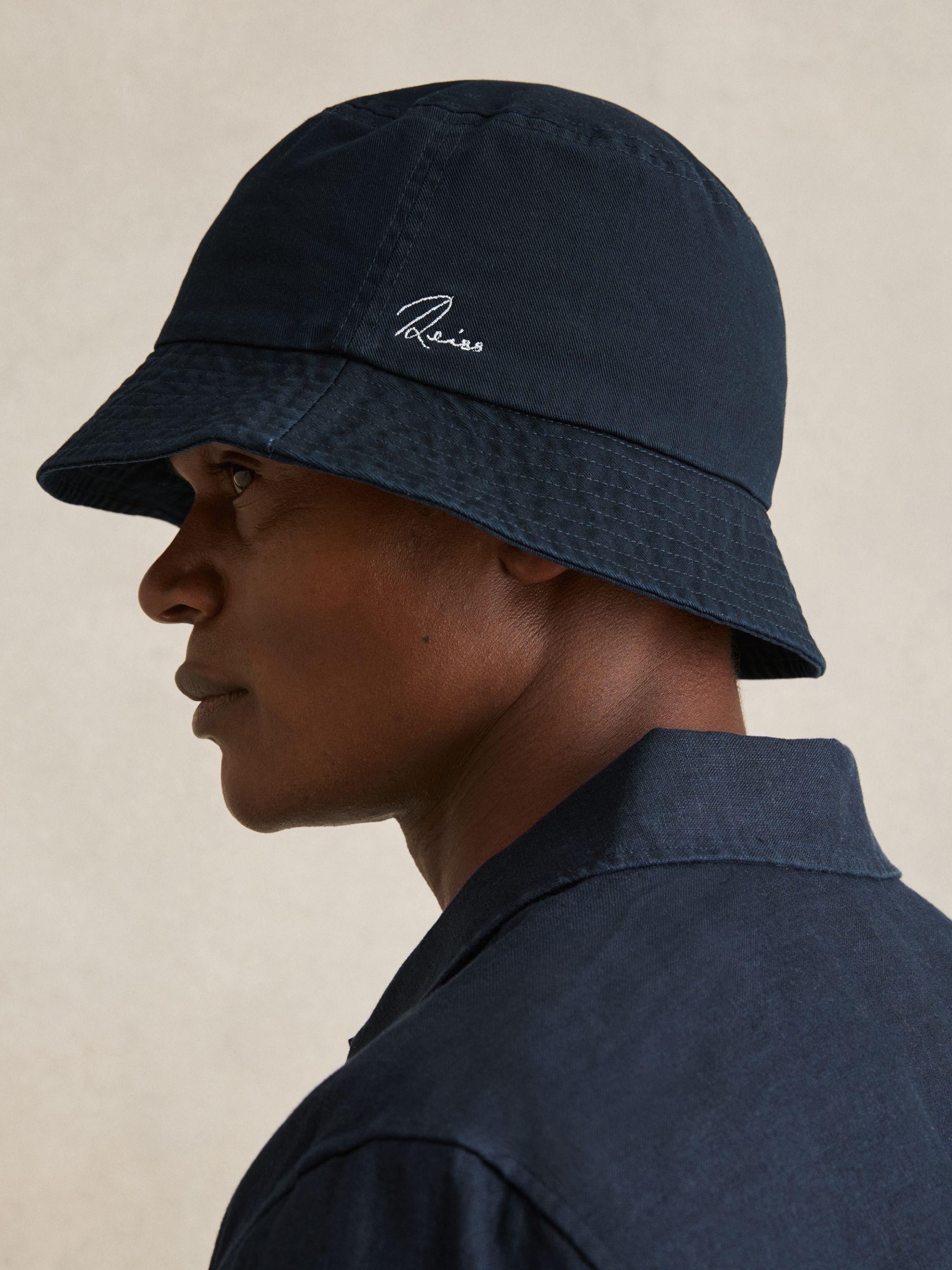 Cotton Logo-Embroidered Bucket Hat in Navy - Image 2 of 4