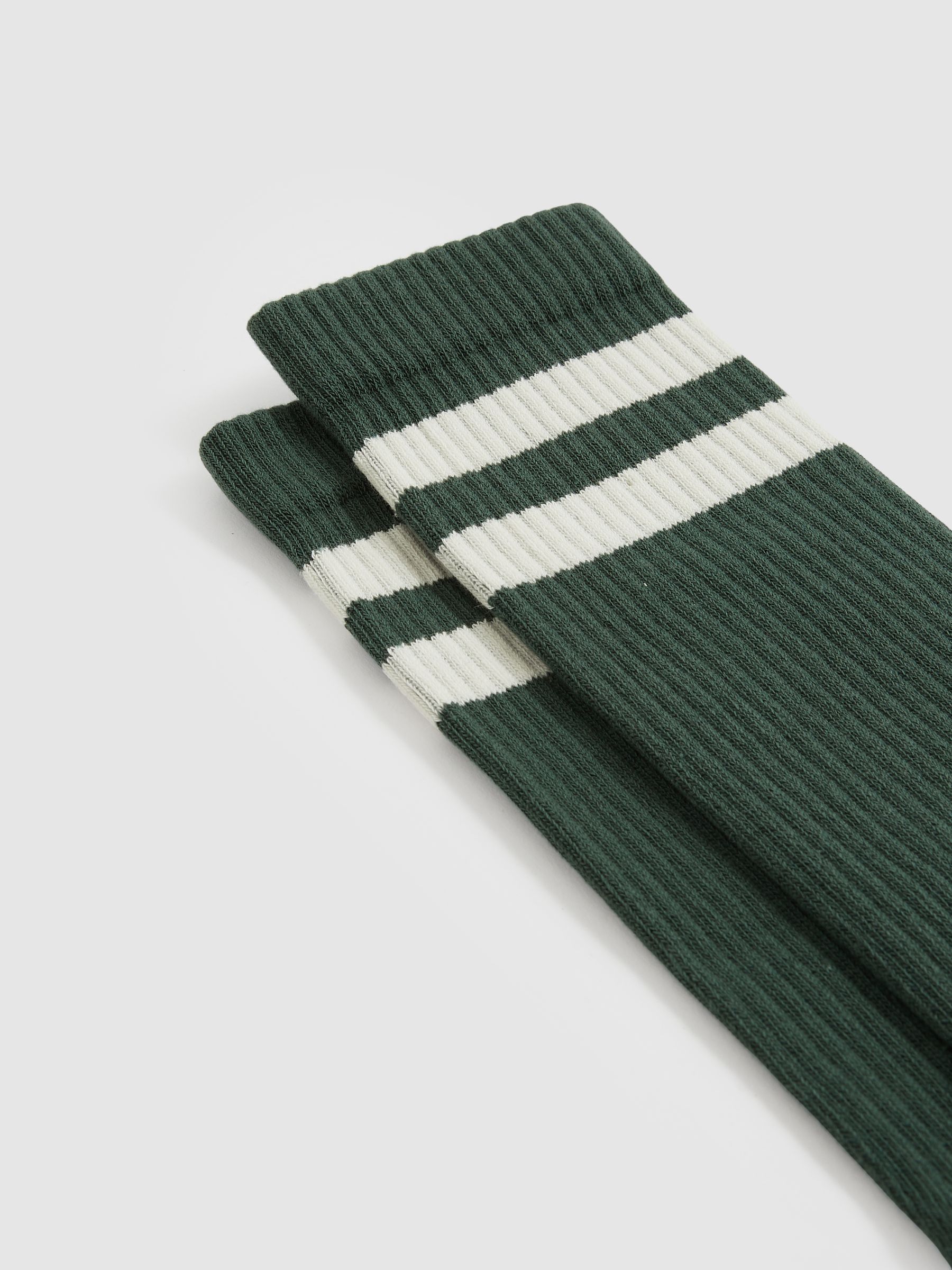 Cotton-Blend Double-Stripe Socks in Pine Green/Ecru - Image 2 of 3