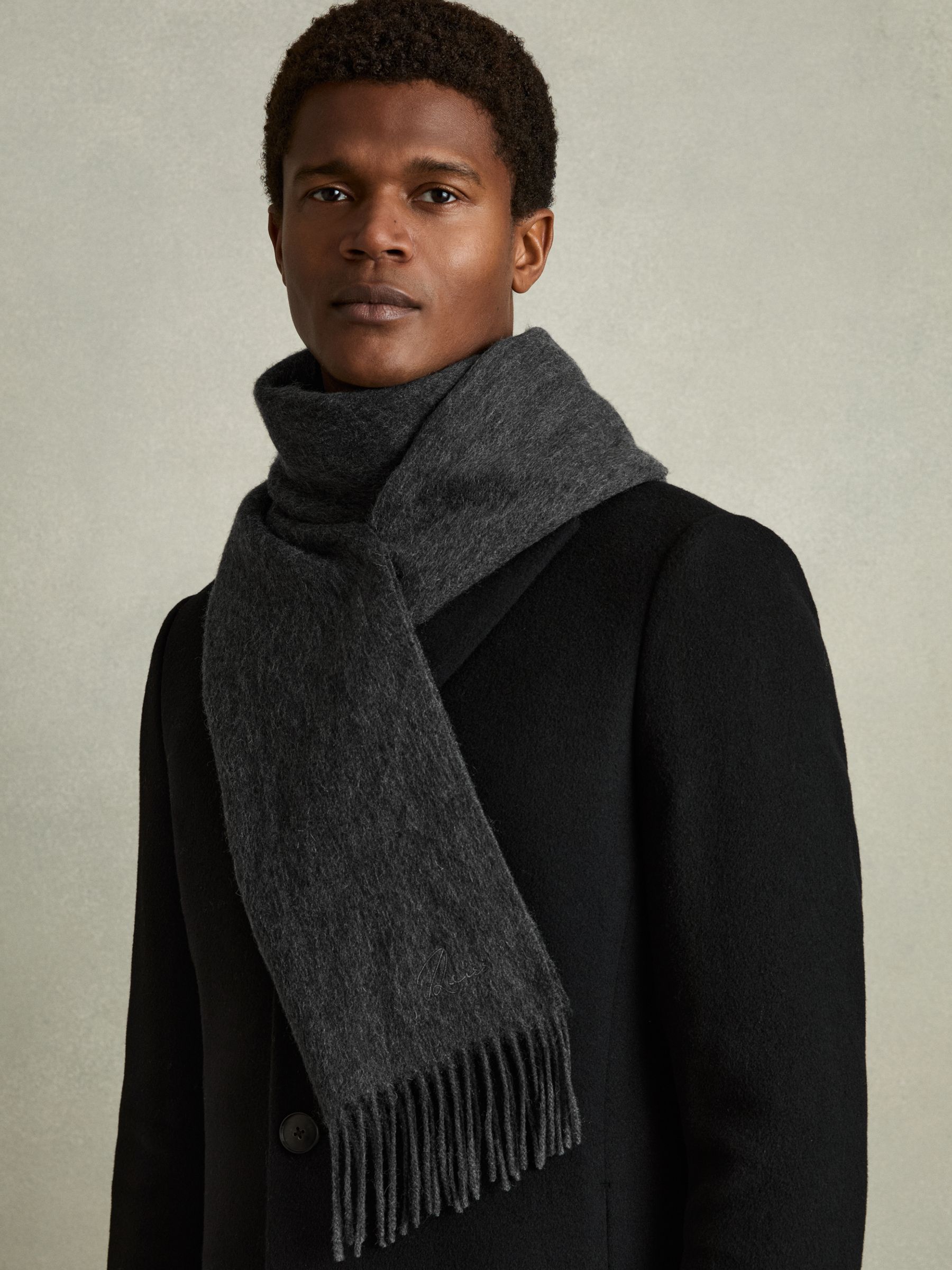 Wool and Cashmere Scarf in Charcoal - Image 2 of 4