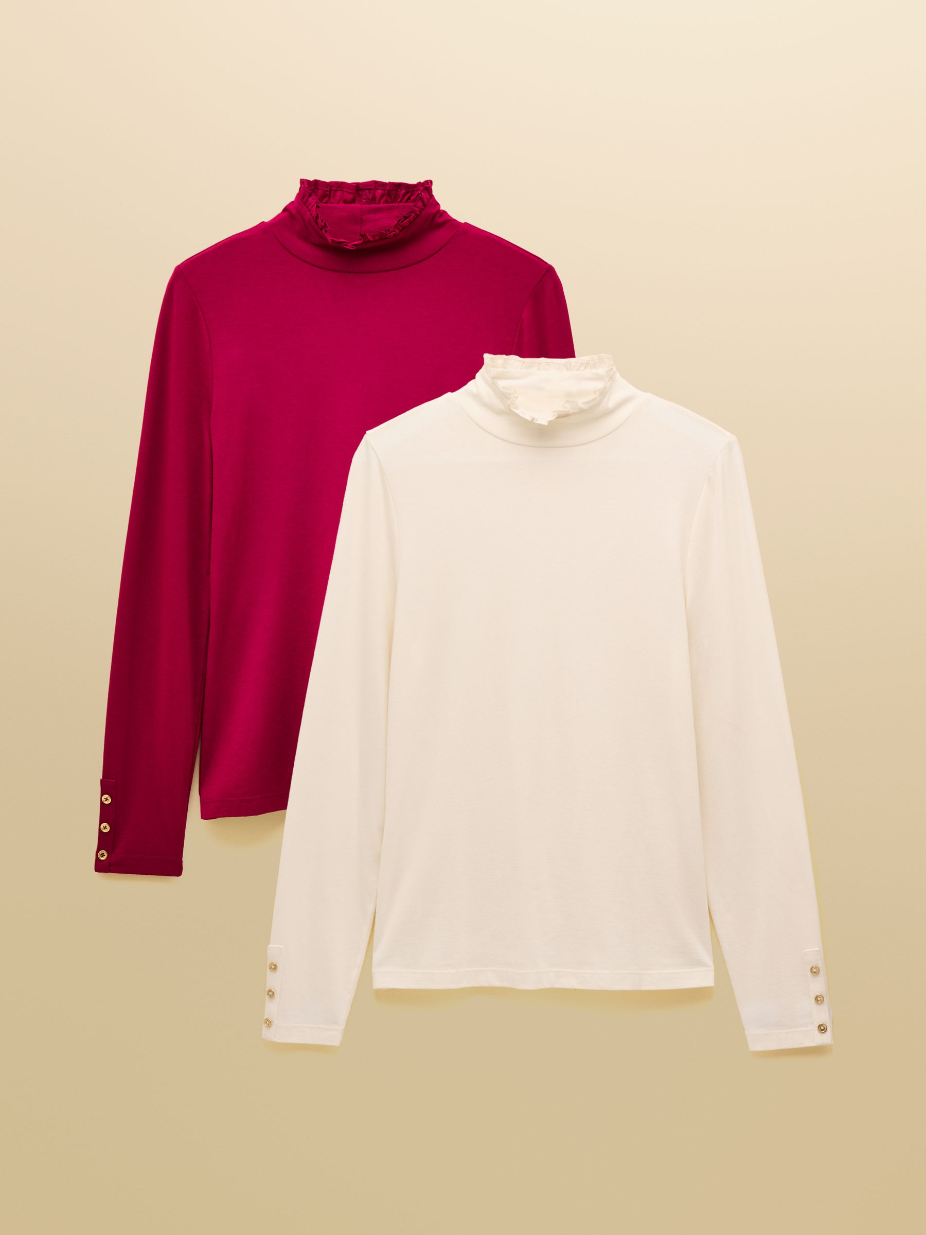 Amy Red & Cream Long Sleeve High Neck Jersey Top -  2 Pack - Image 1 of 7