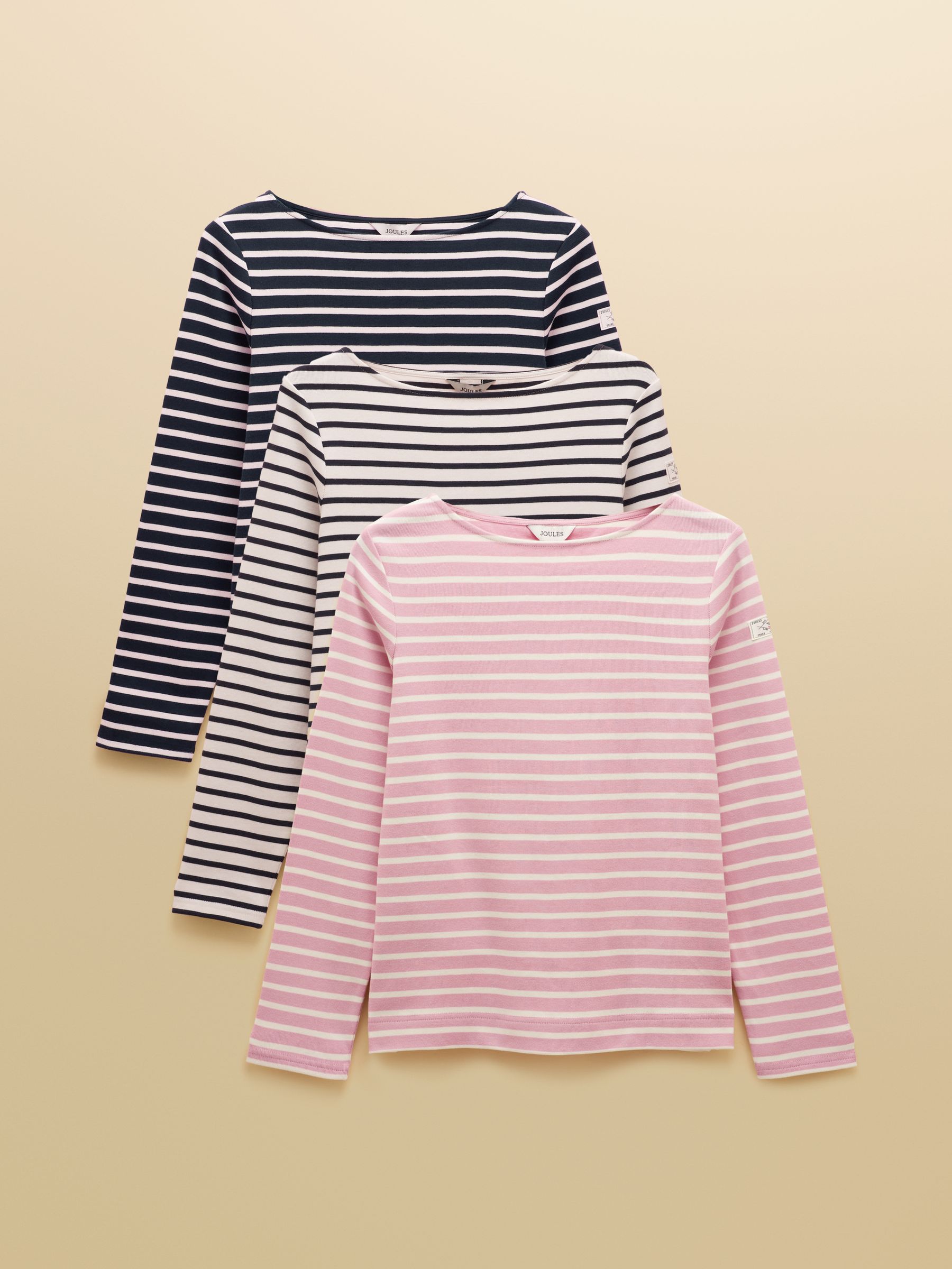 Harbour Multi 3 Pack Navy/Creme/Pink Boat Neck Breton Tops - Image 1 of 10