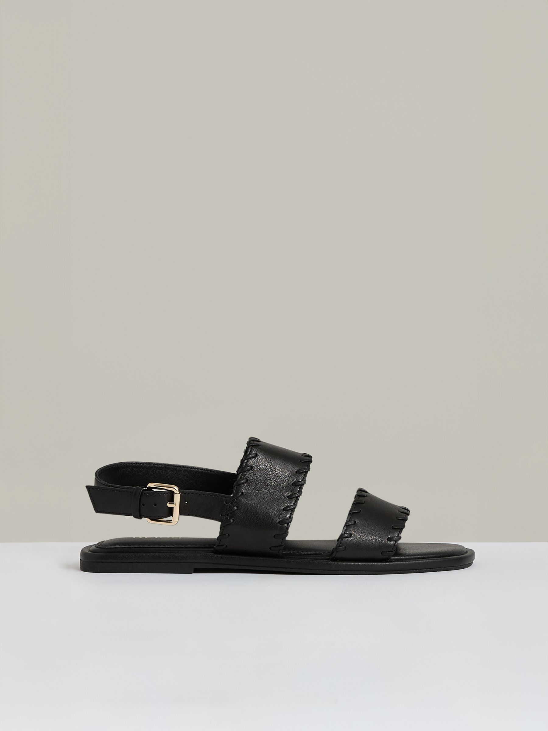 Leather Whipstitch-Trim Sandals in Black - Image 1 of 5