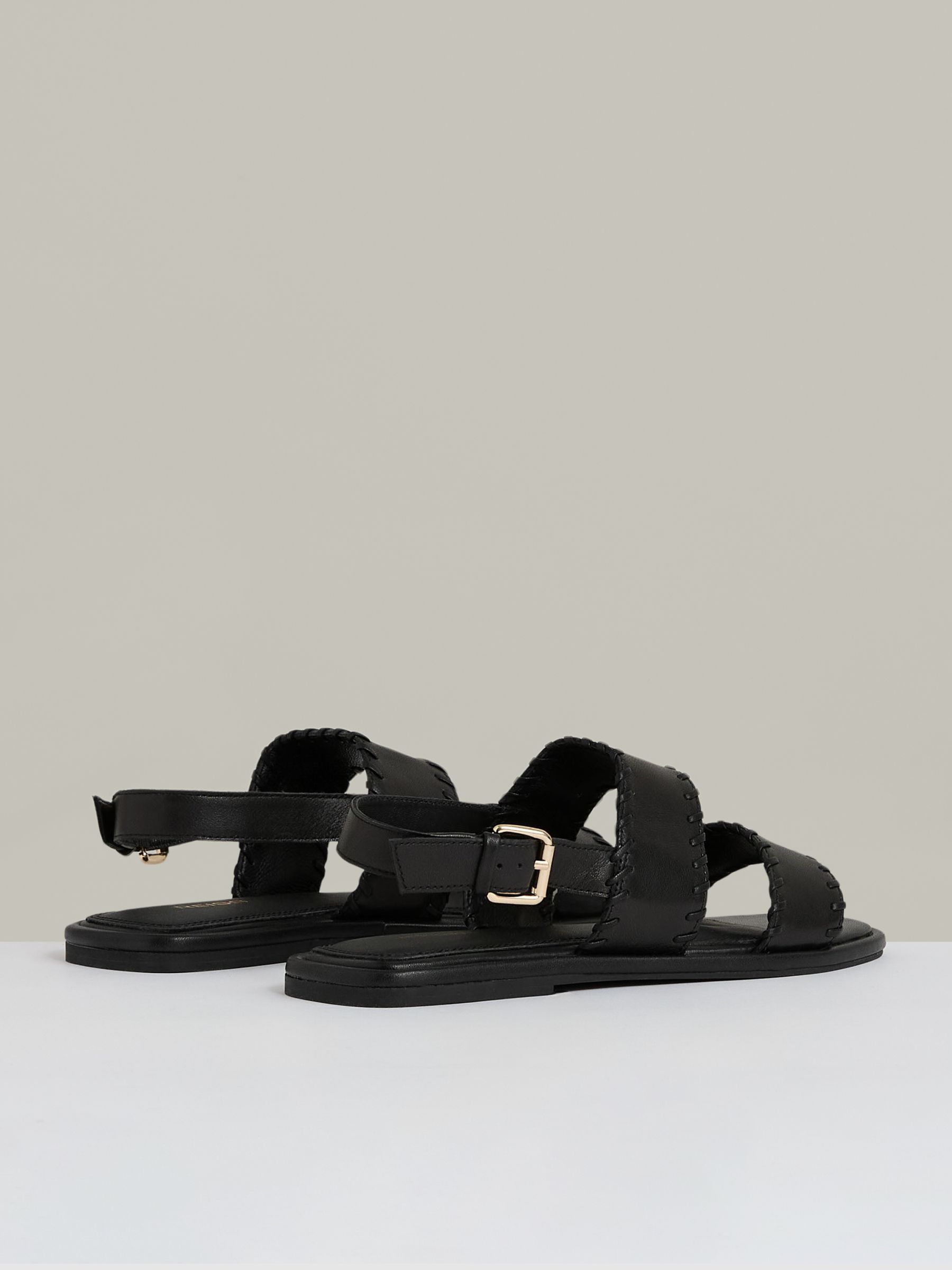 Leather Whipstitch-Trim Sandals in Black - image 3