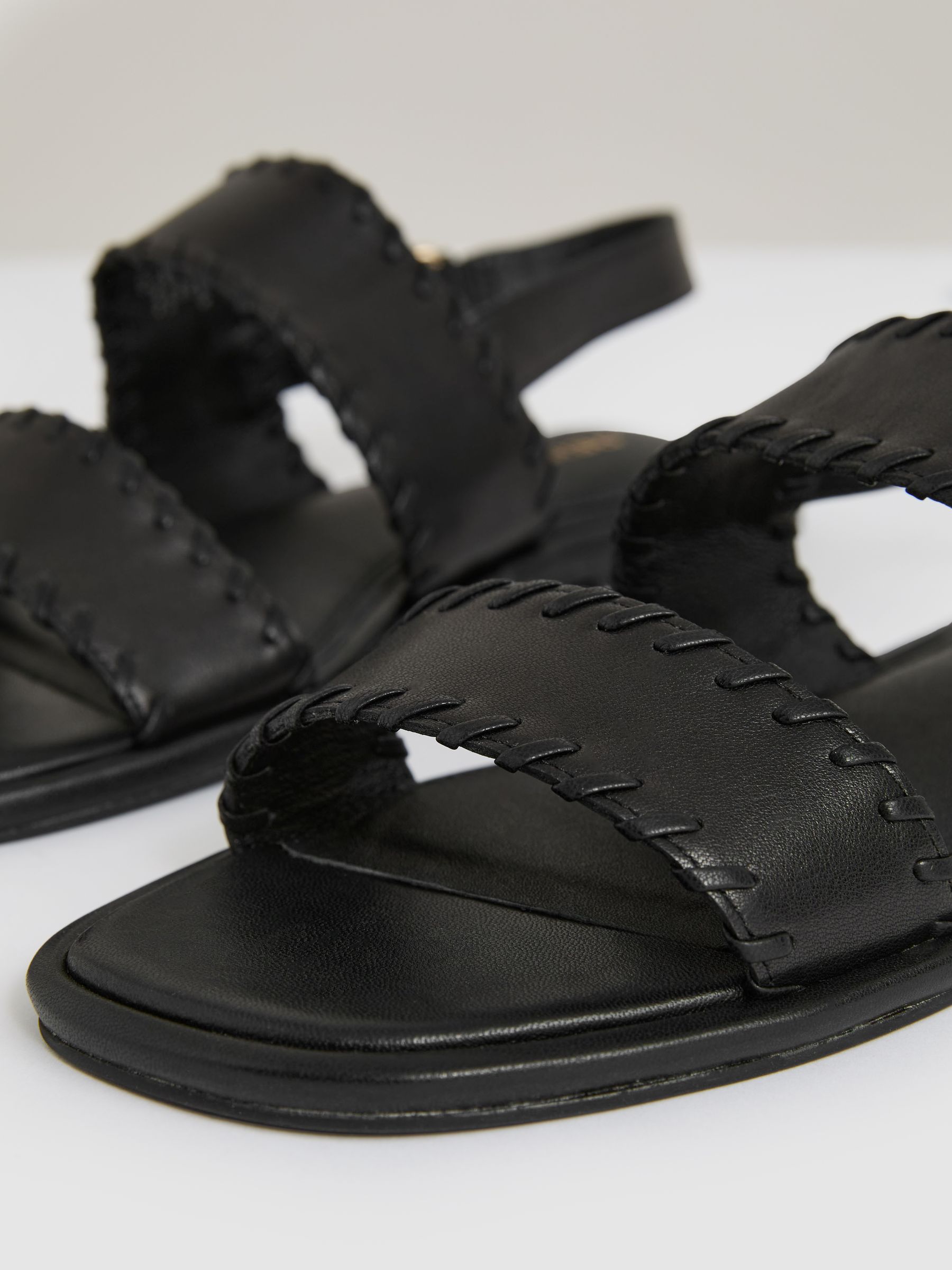 Leather Whipstitch-Trim Sandals in Black - image 4
