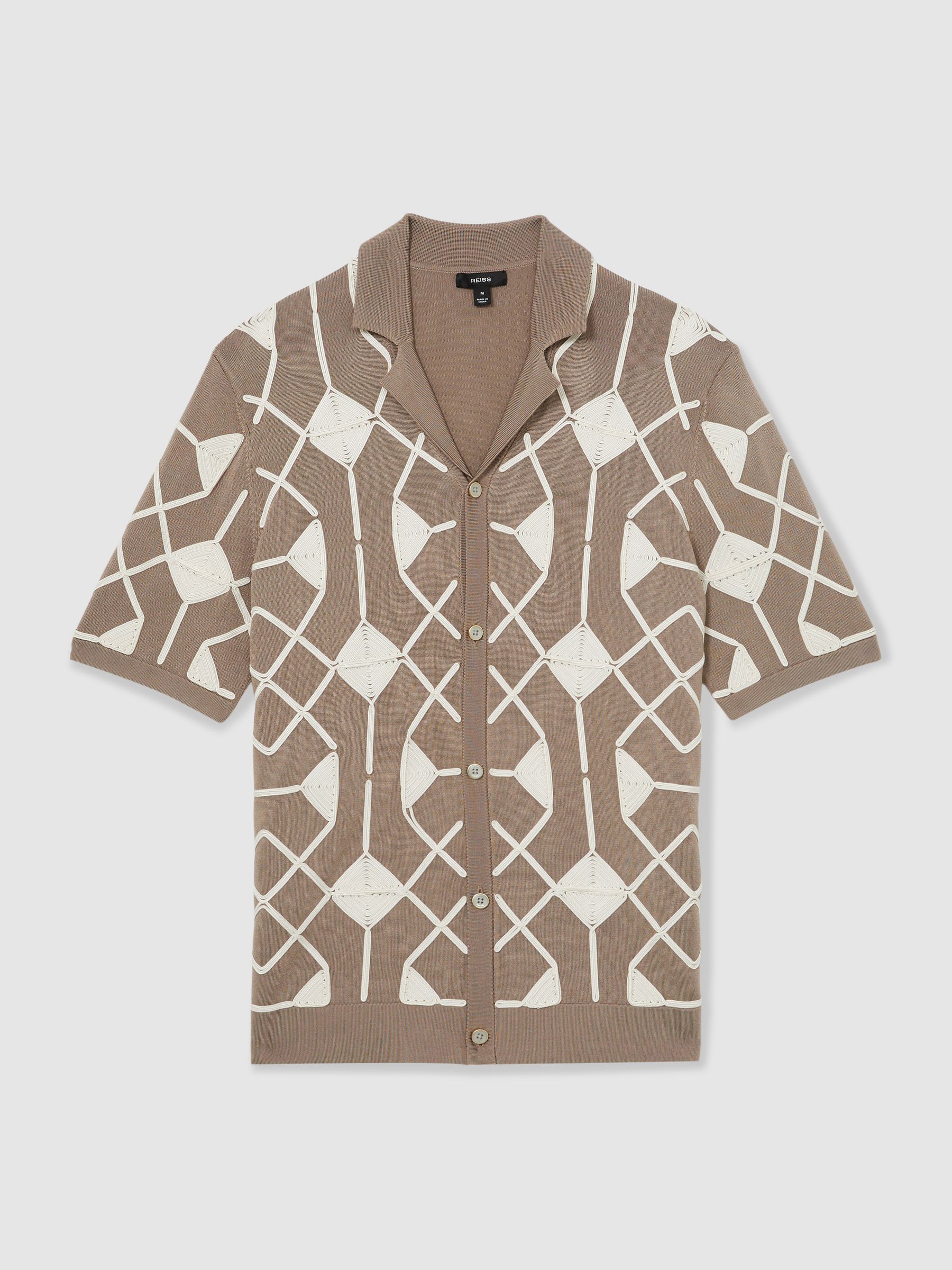 Geometric Embroidery Knit Shirt in Taupe Brown - Image 2 of 6